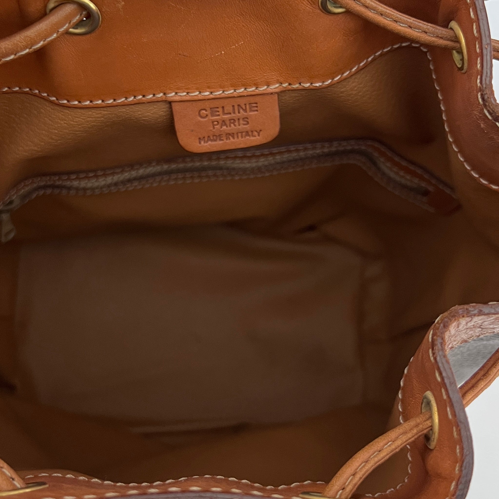 Sac à bandoulière CELINE Seau toile et cuir marron