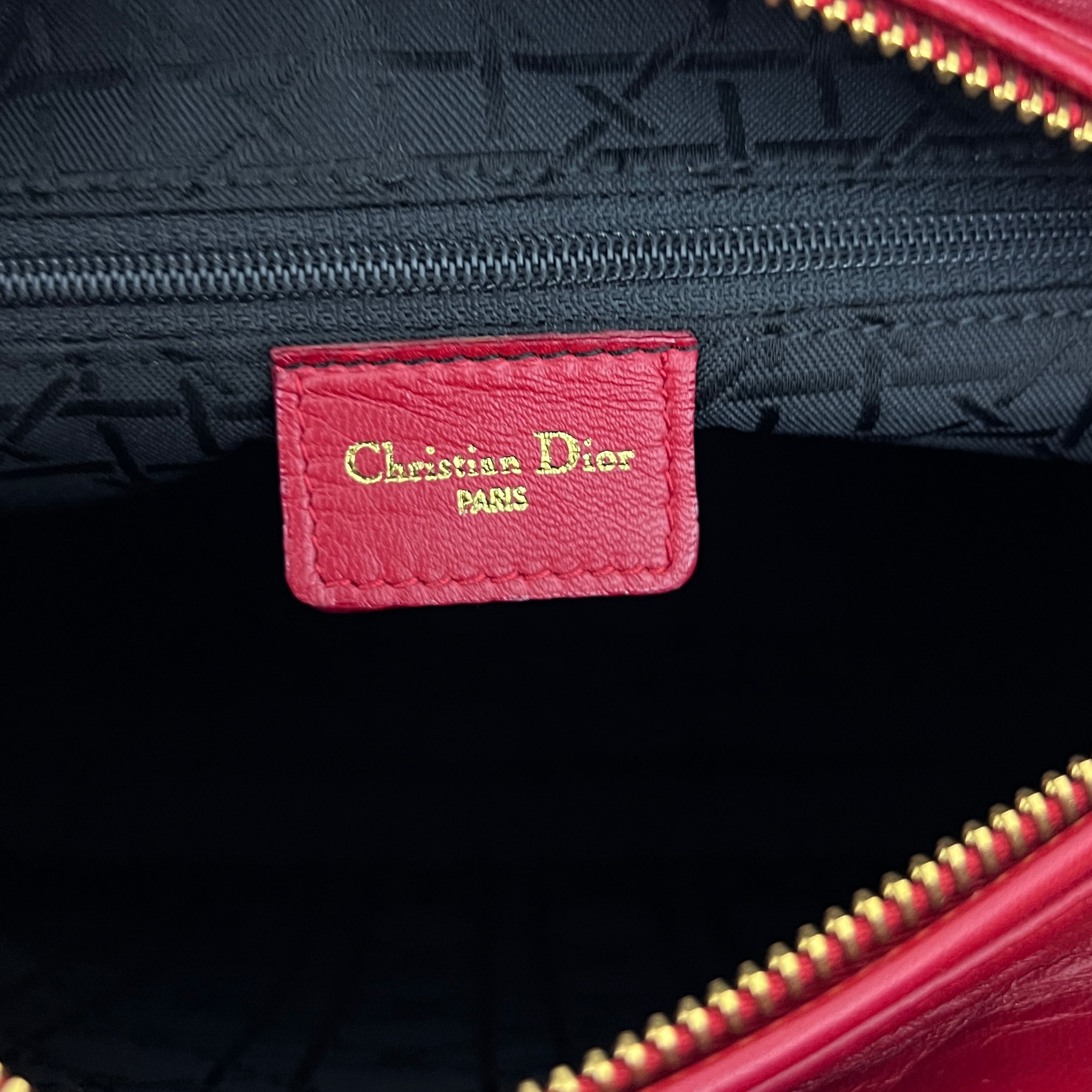 DIOR Lady Dior Medium shoulder bag red lambskin