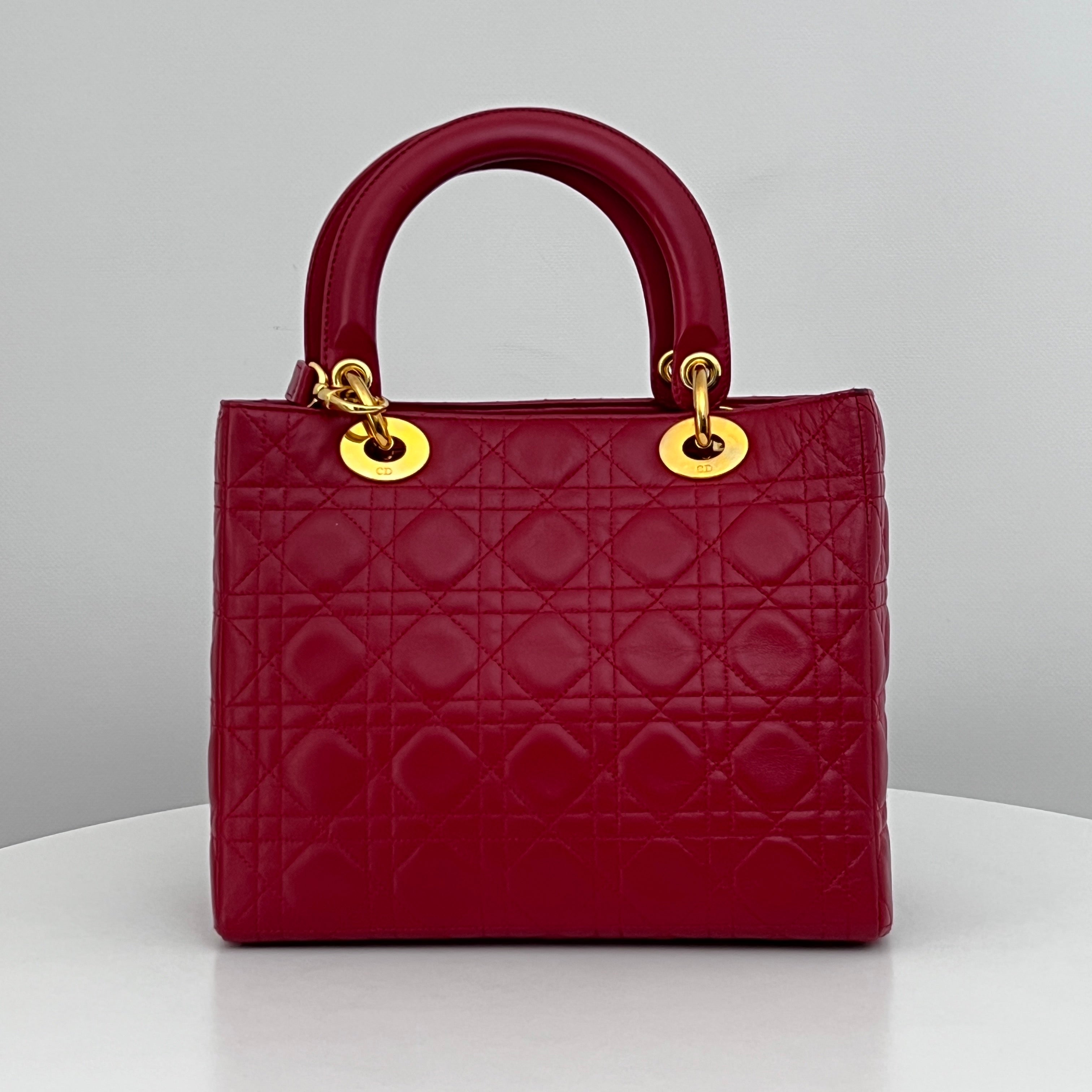 DIOR Lady Dior Medium shoulder bag red lambskin