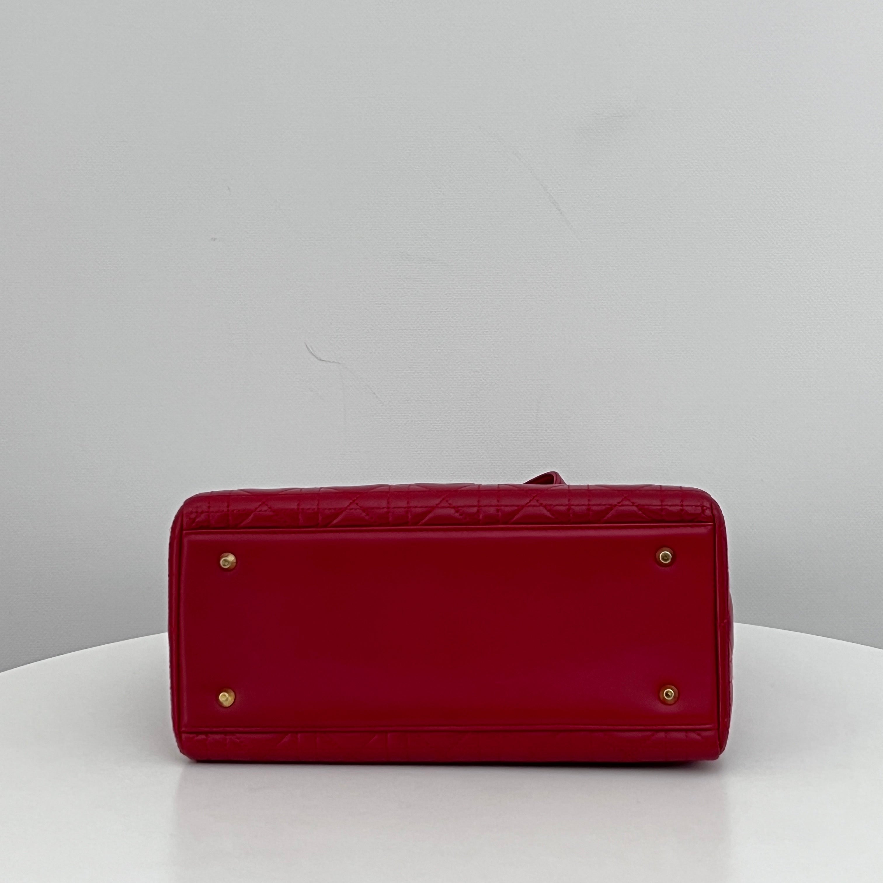 DIOR Lady Dior Medium shoulder bag red lambskin