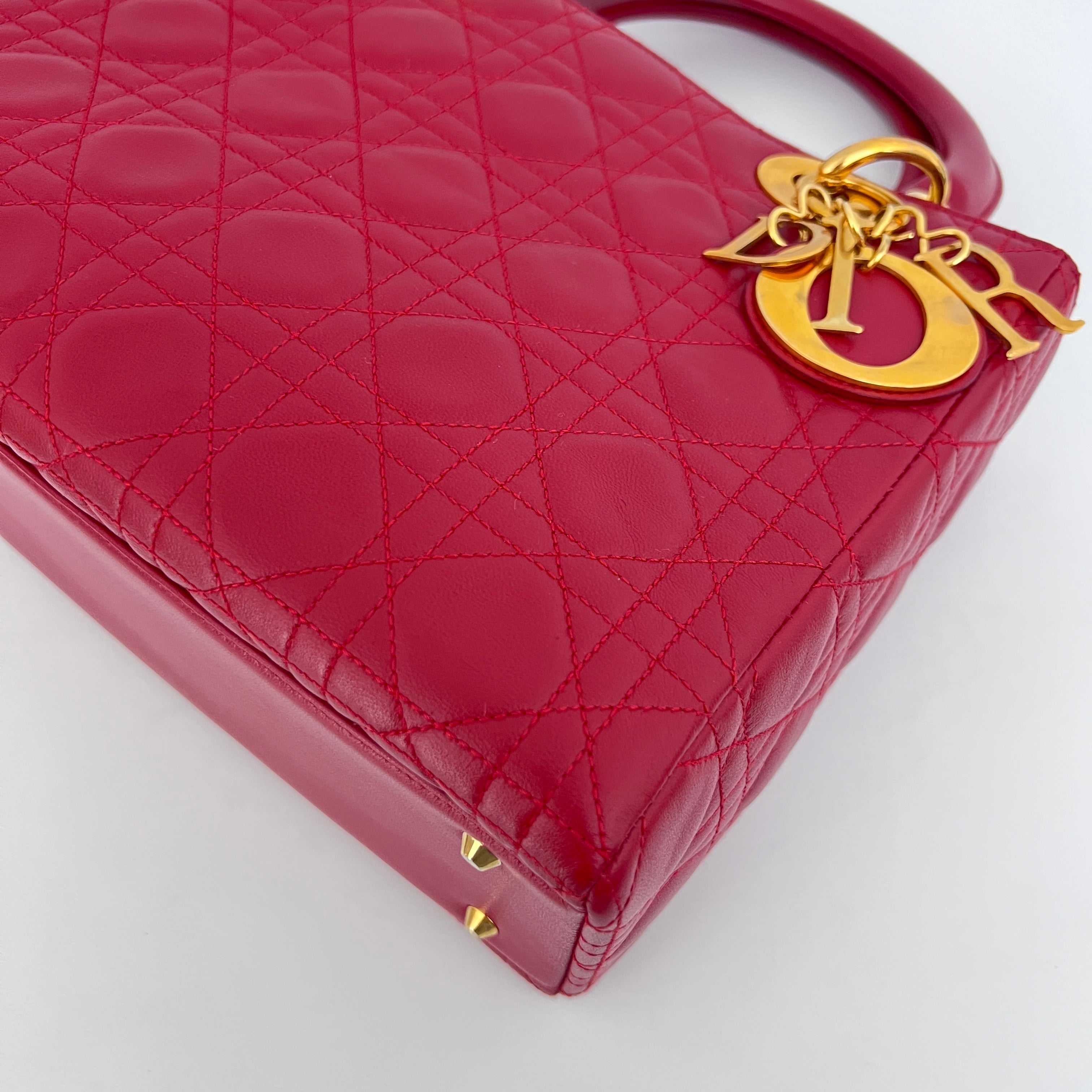 DIOR Lady Dior Medium shoulder bag red lambskin