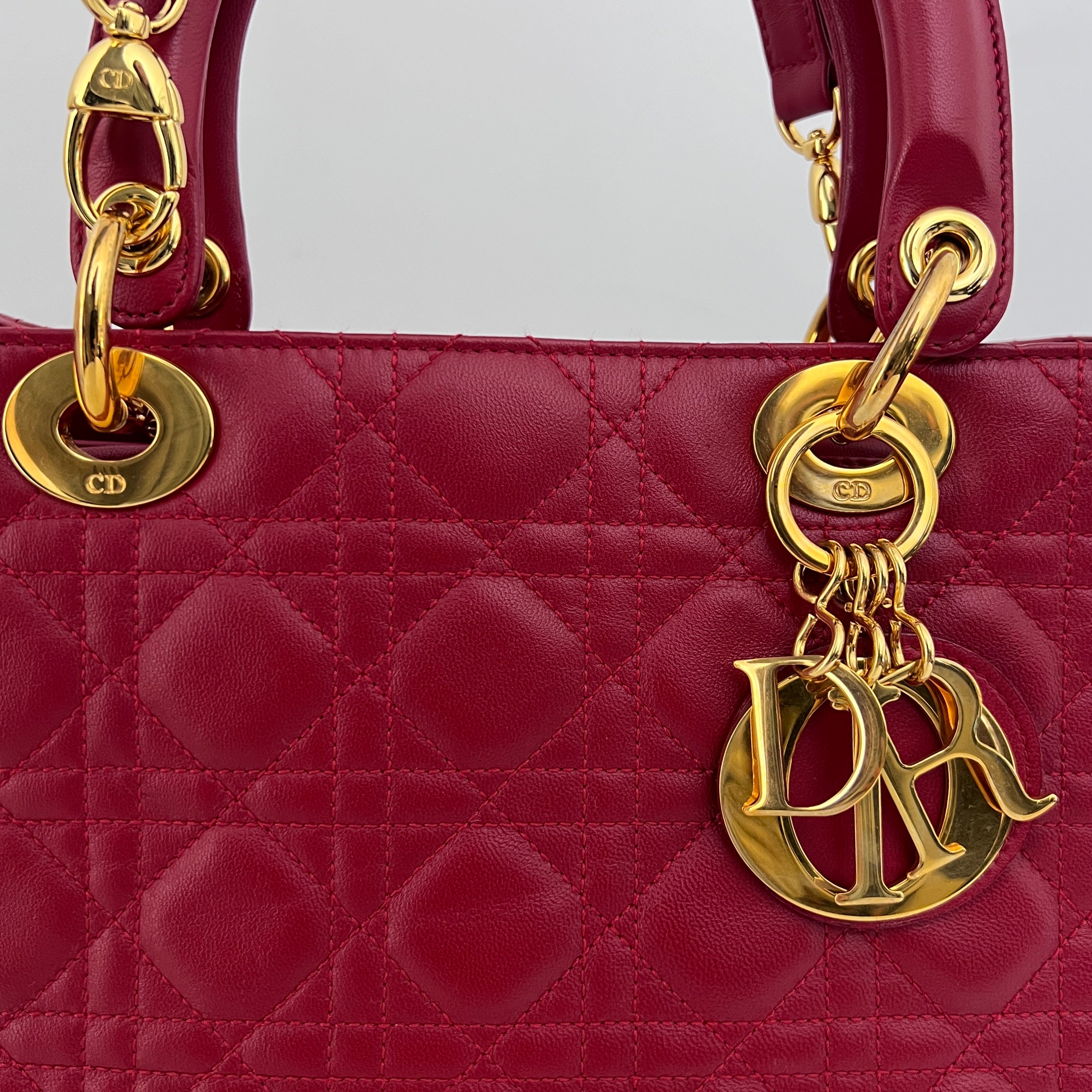 DIOR Lady Dior Medium shoulder bag red lambskin