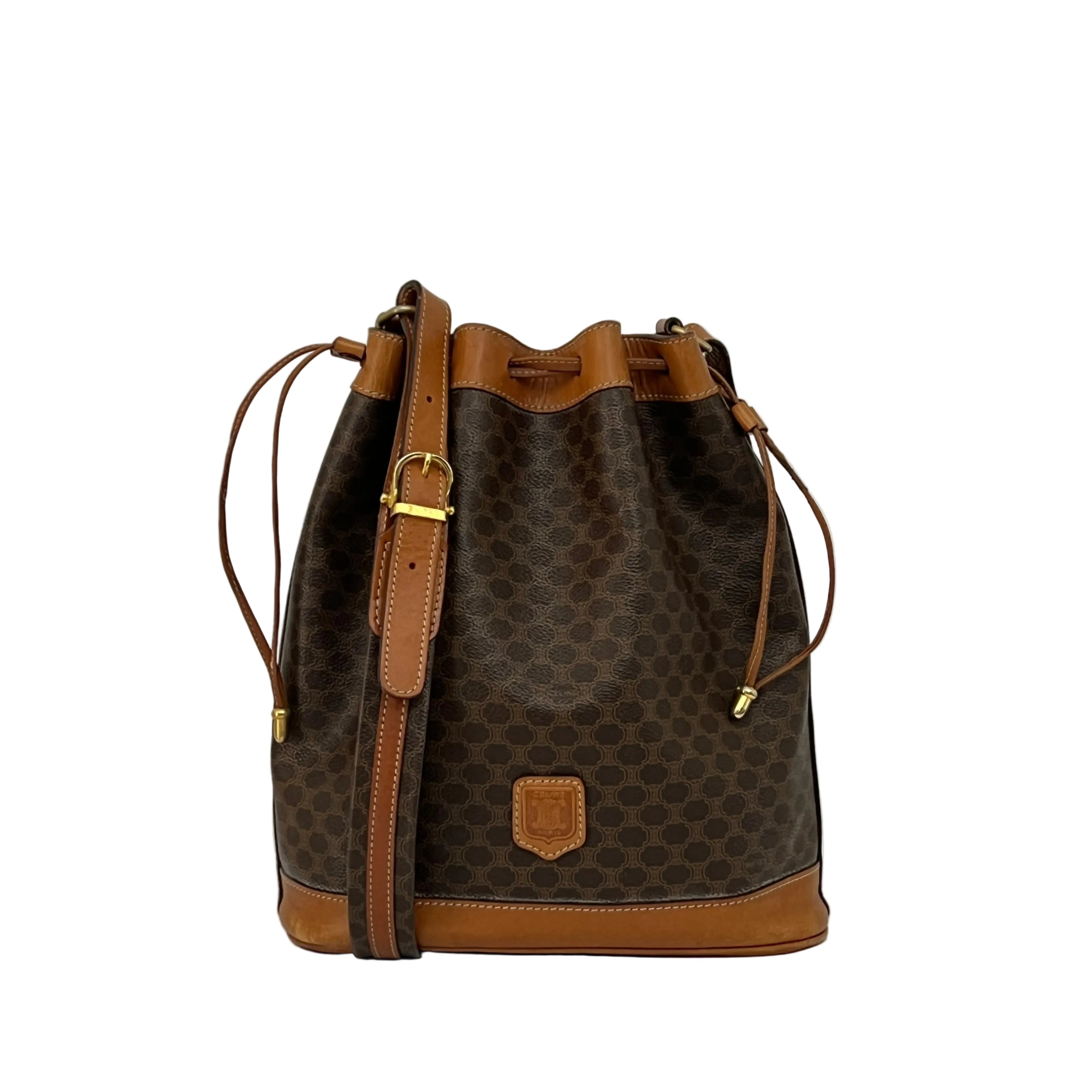 Sac à main CELINE Seau toile et cuir marron