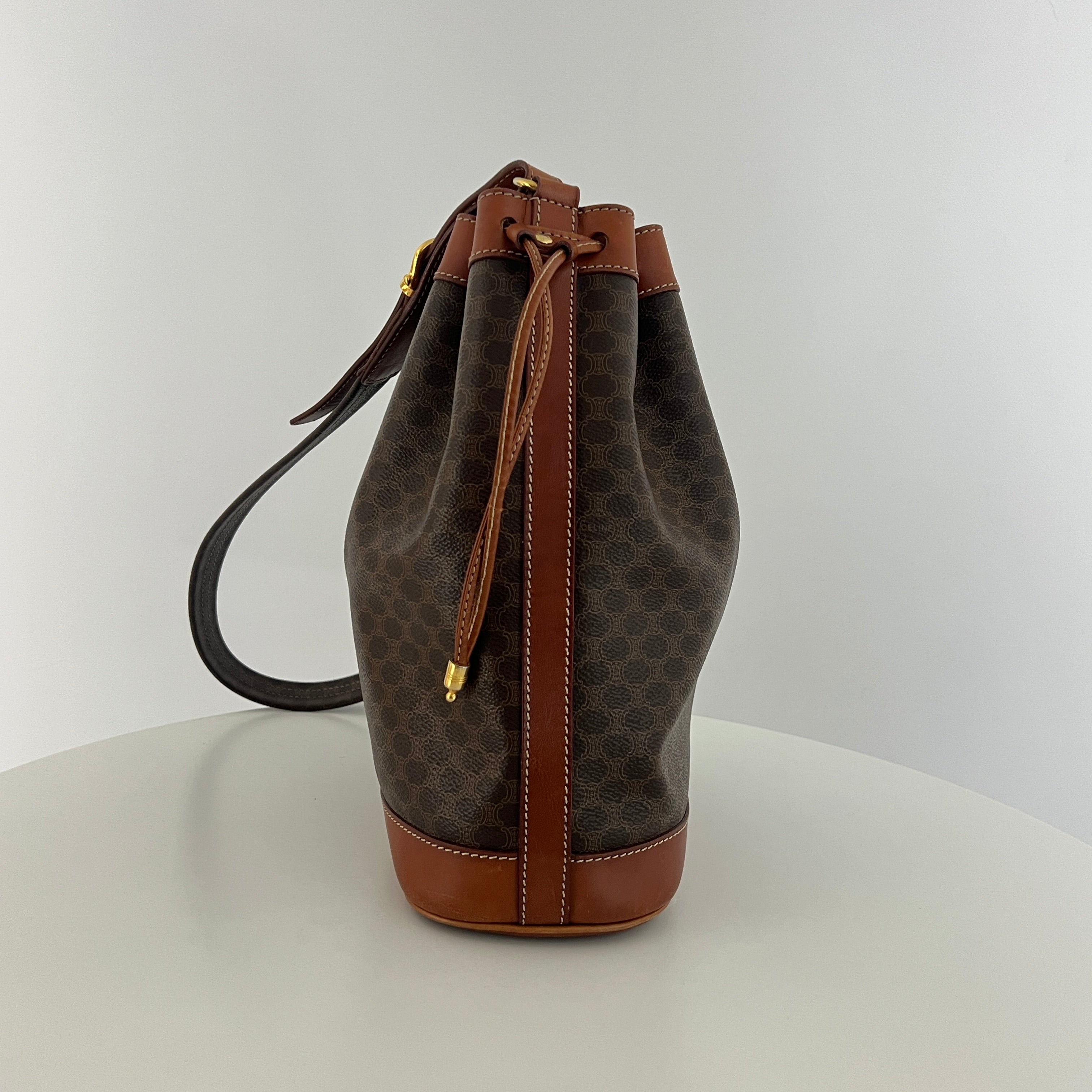 Sac à main CELINE Seau toile et cuir marron