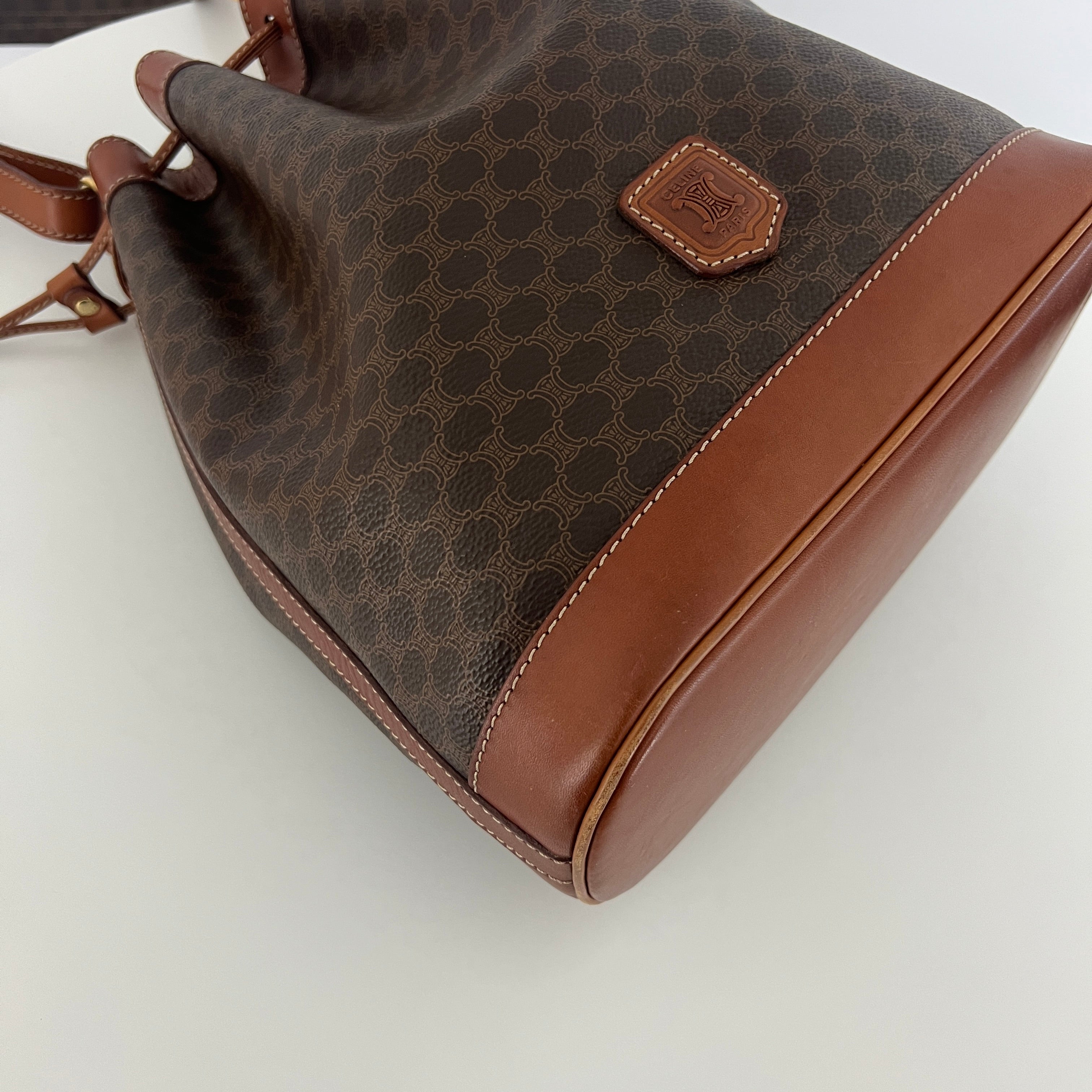Sac à main CELINE Seau toile et cuir marron
