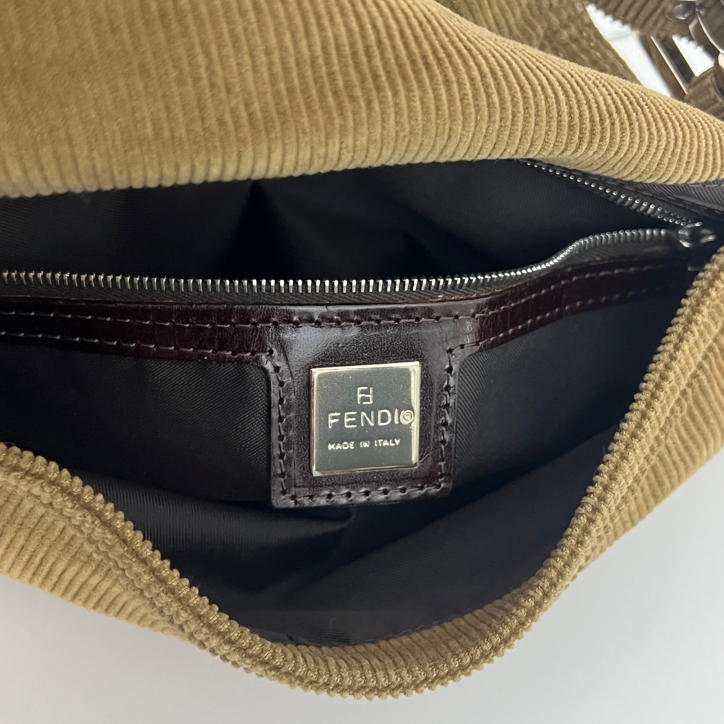 FENDI Brown Velvet Baguette Bag