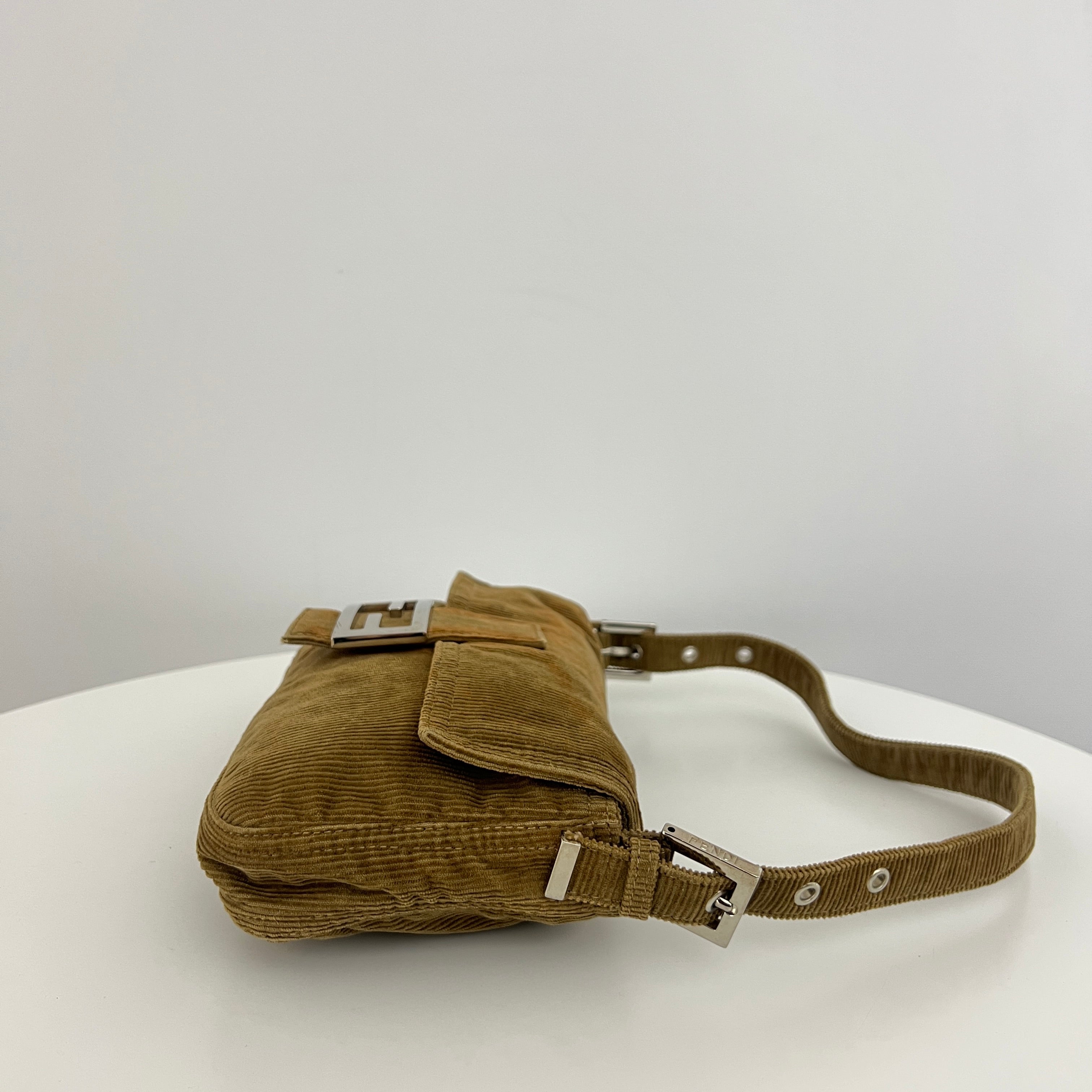 FENDI Brown Velvet Baguette Bag