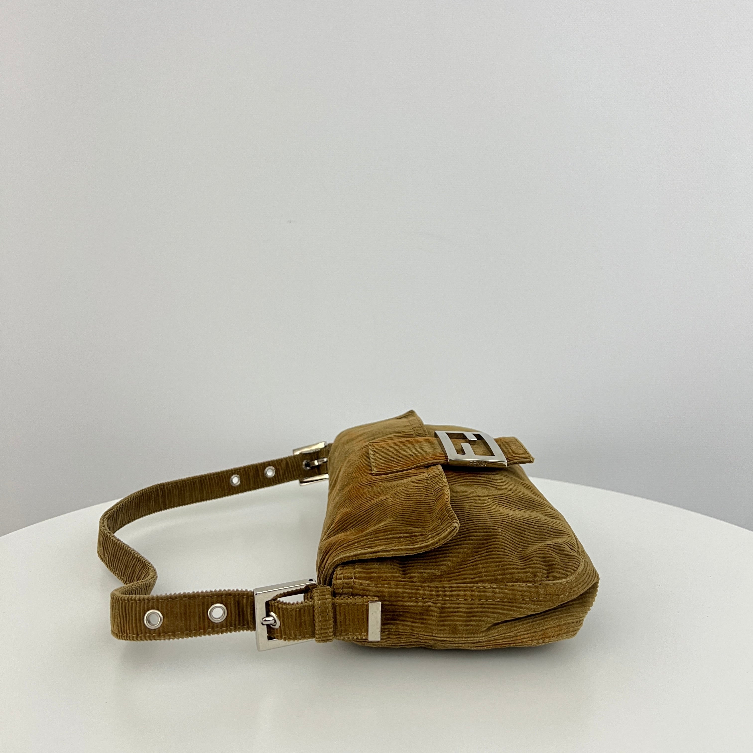 FENDI Brown Velvet Baguette Bag