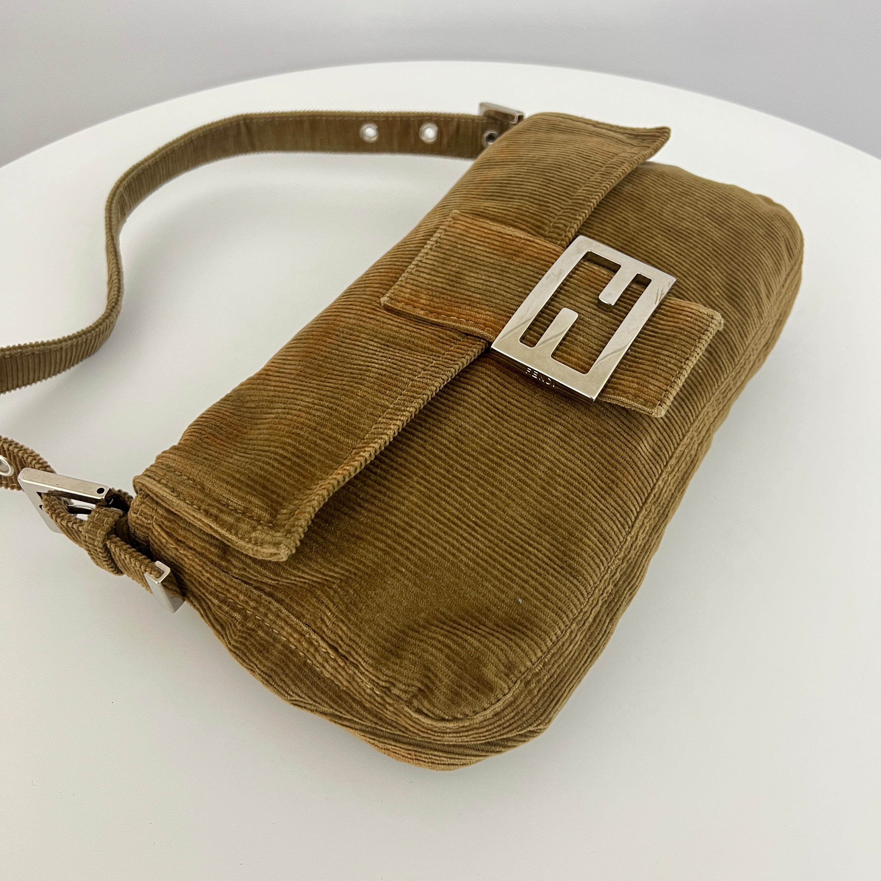 FENDI Brown Velvet Baguette Bag