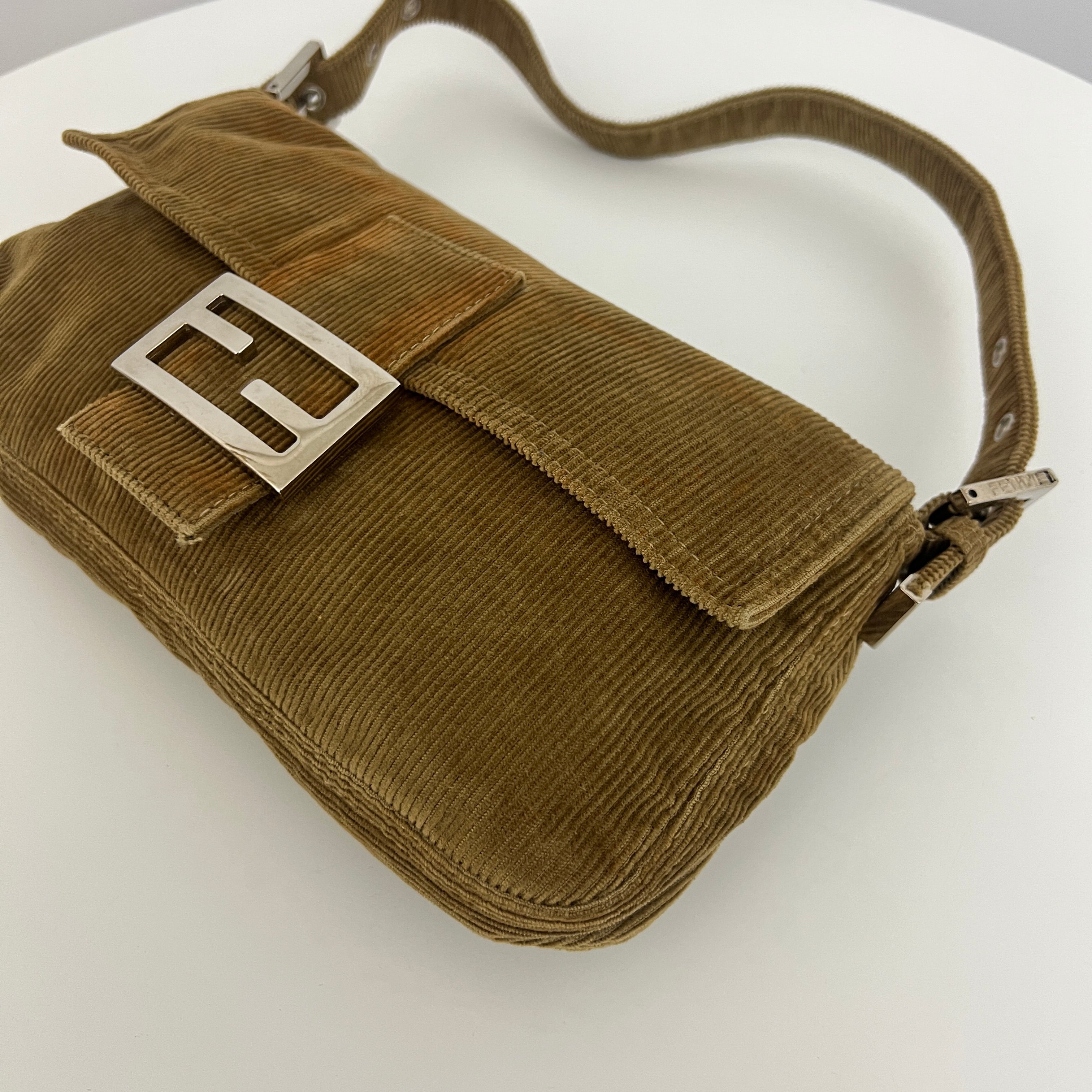 FENDI Brown Velvet Baguette Bag