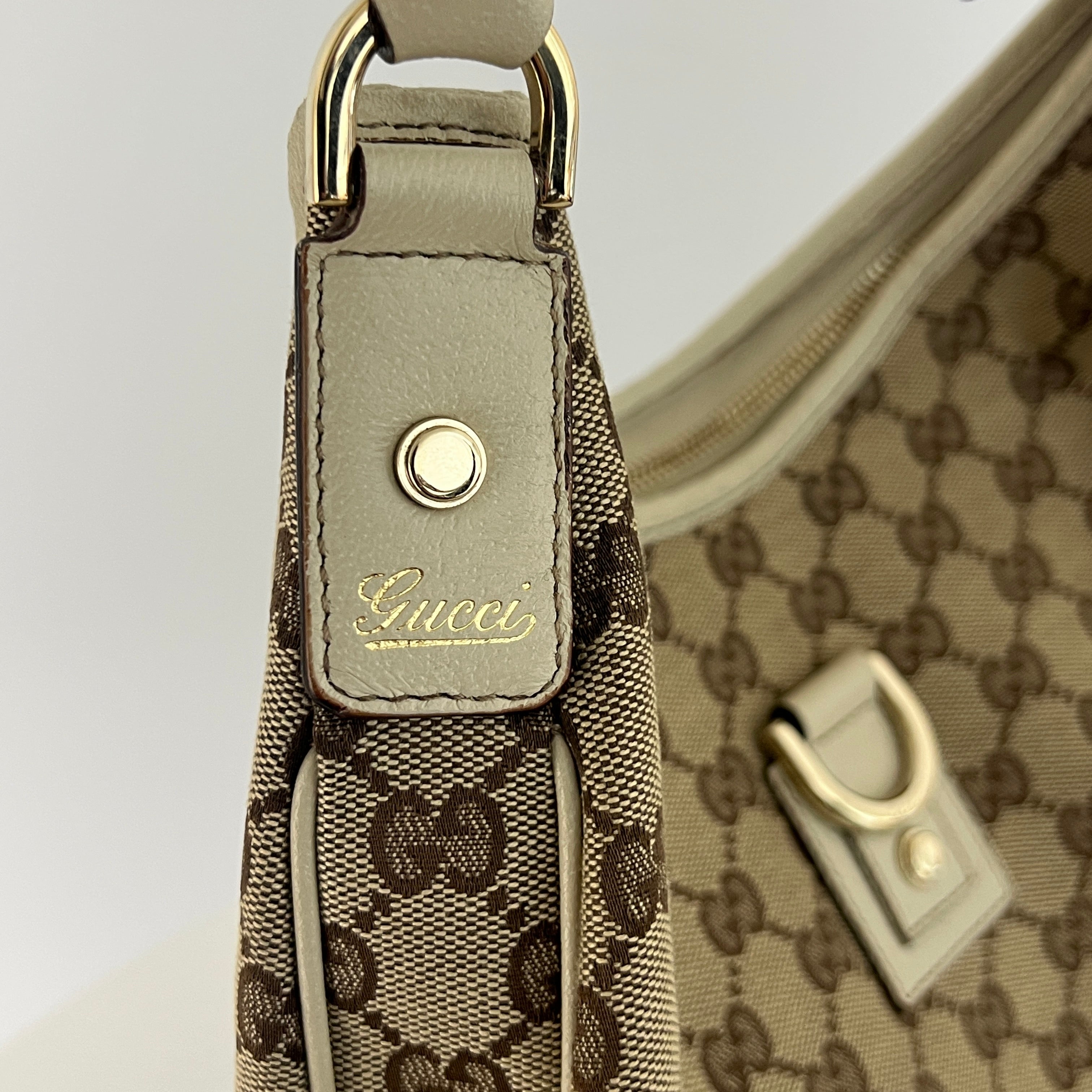 GUCCI Abbey GG canvas and brown leather bag