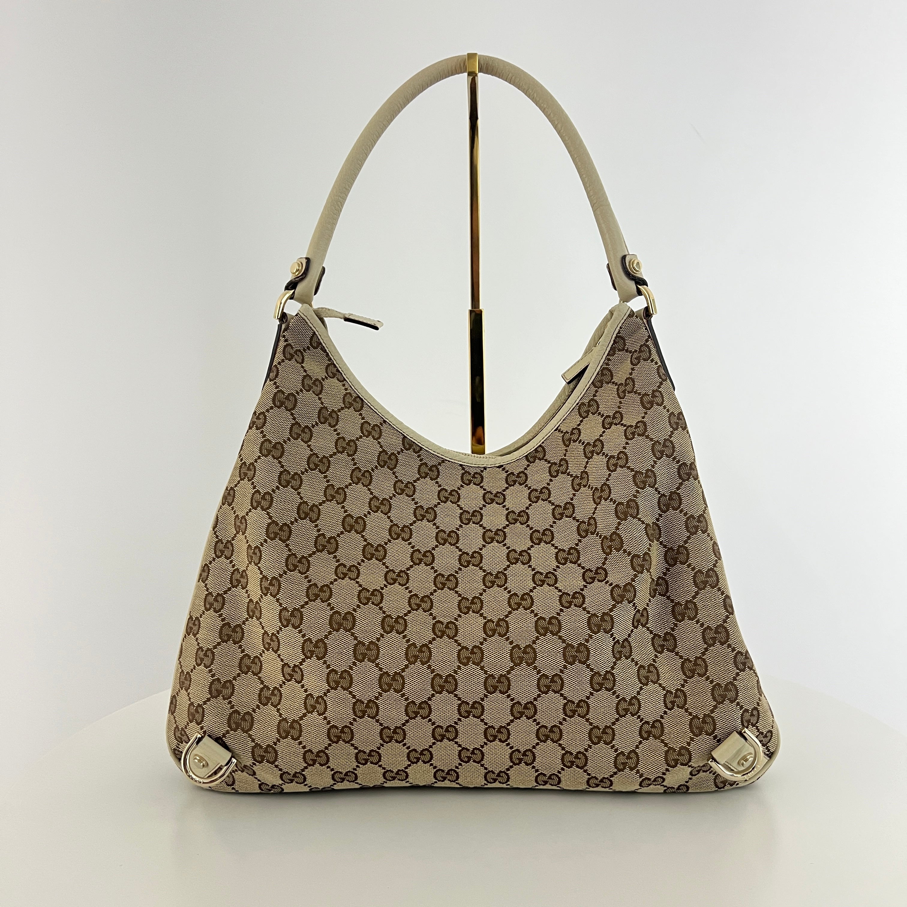 GUCCI Abbey GG canvas and brown leather bag
