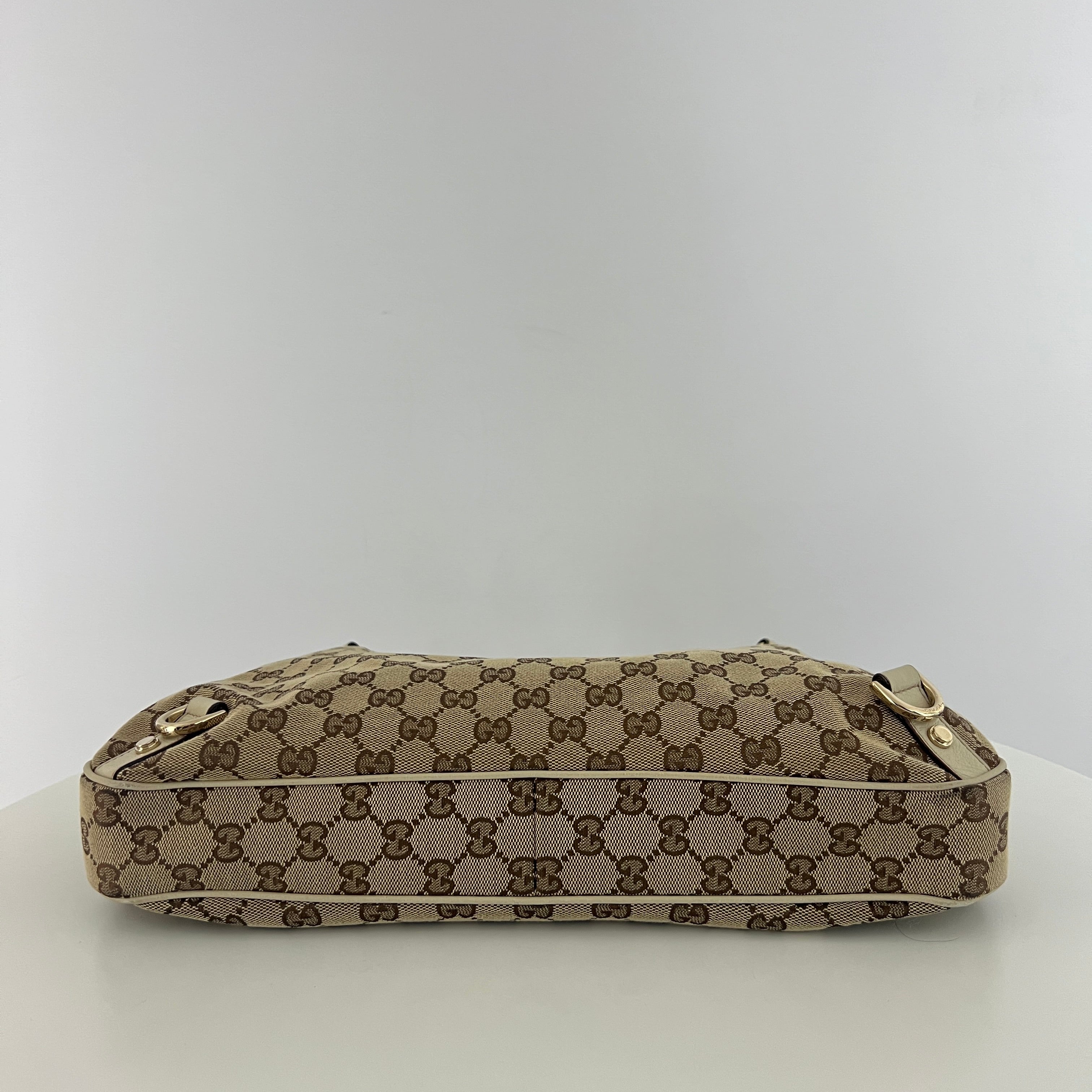 GUCCI Abbey GG canvas and brown leather bag