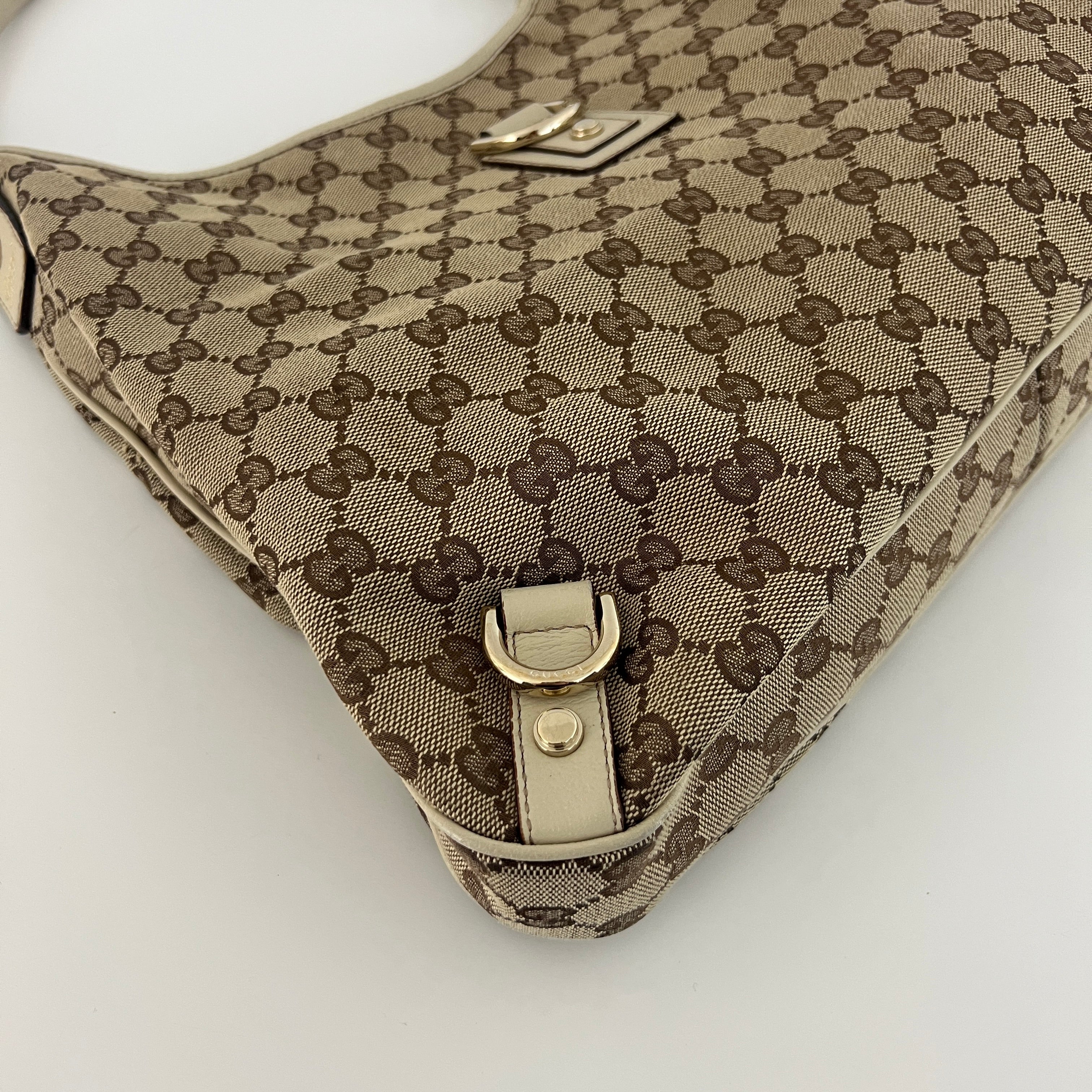 GUCCI Abbey GG canvas and brown leather bag
