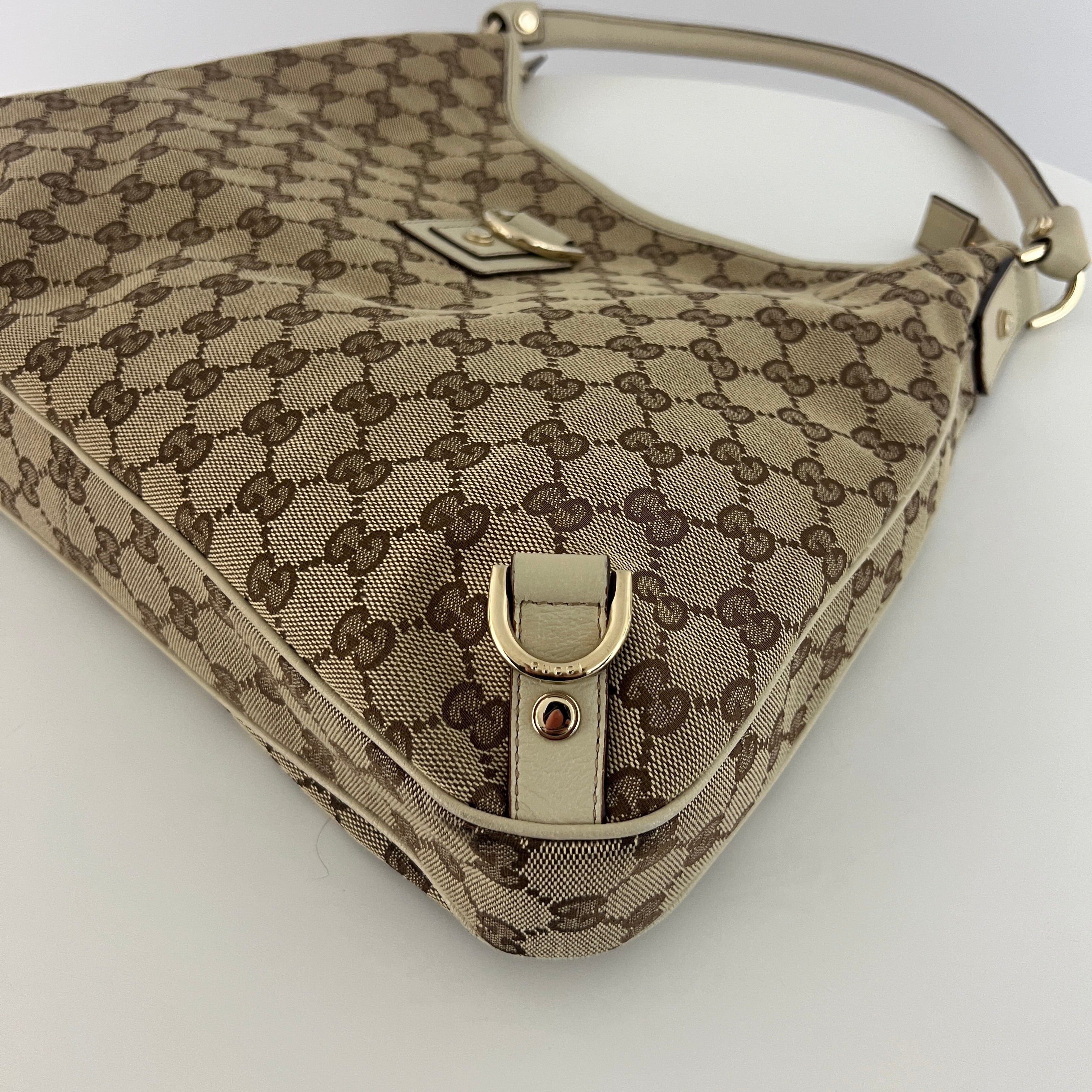 GUCCI Abbey GG canvas and brown leather bag