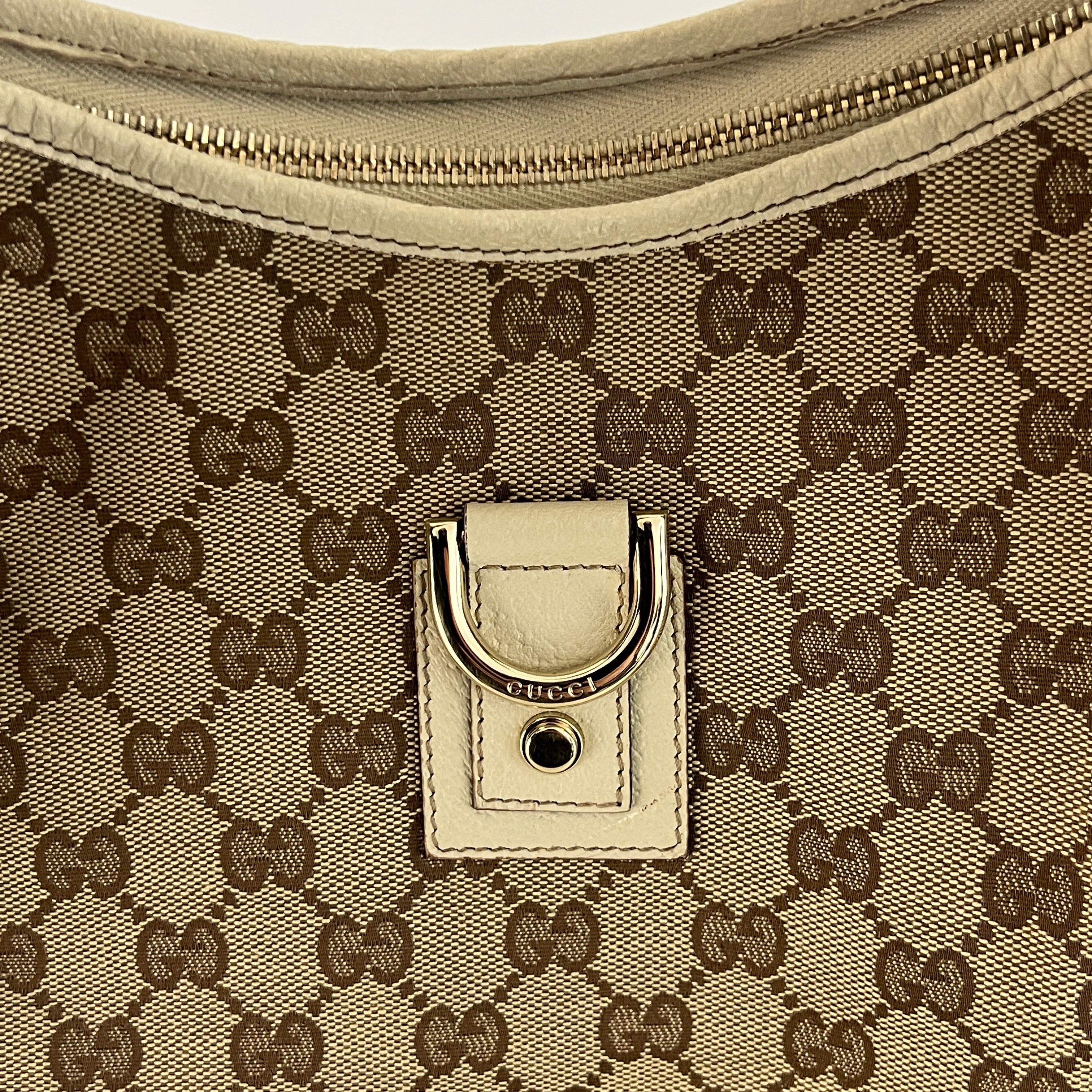 GUCCI Abbey GG canvas and brown leather bag
