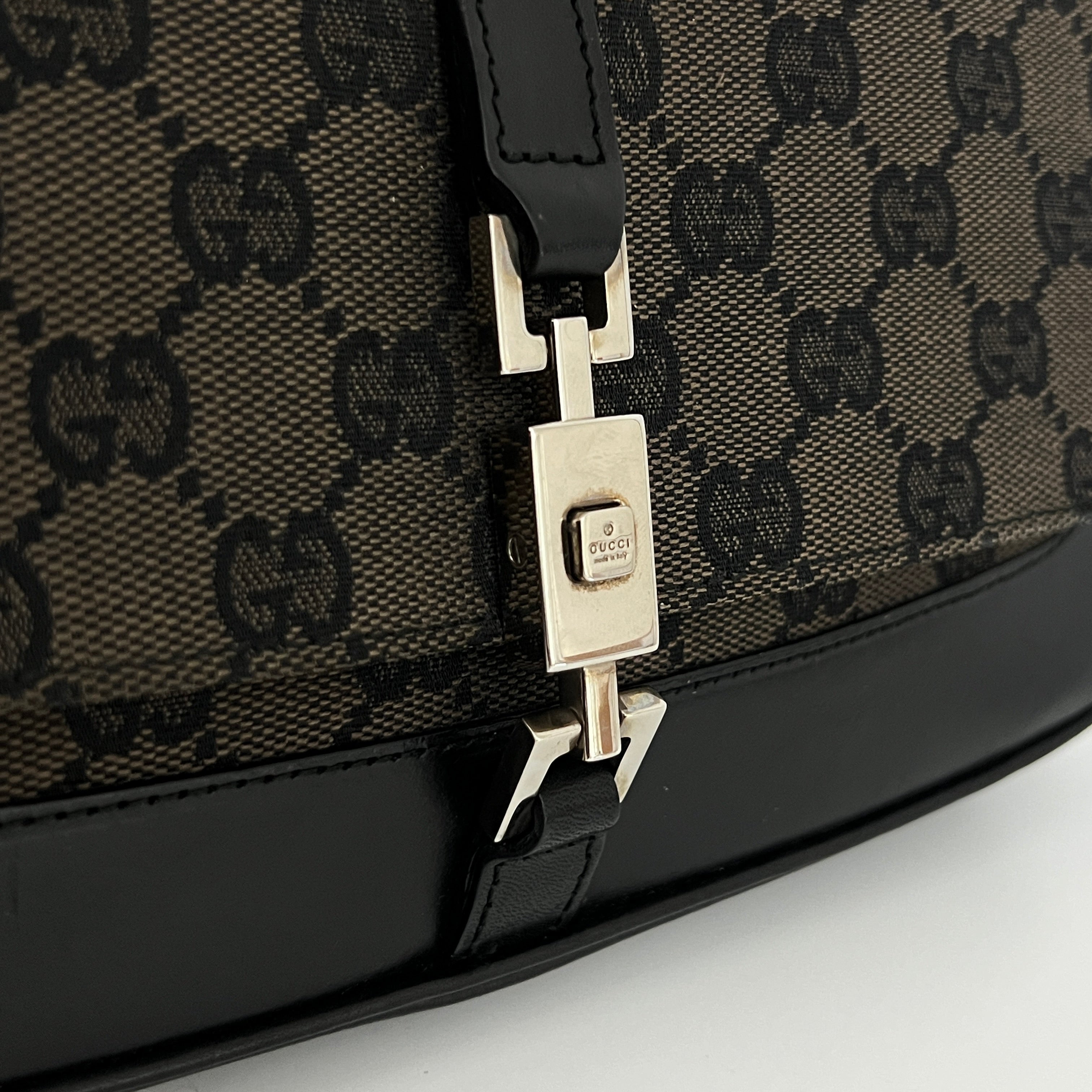 GUCCI Jackie PM canvas and brown leather bag