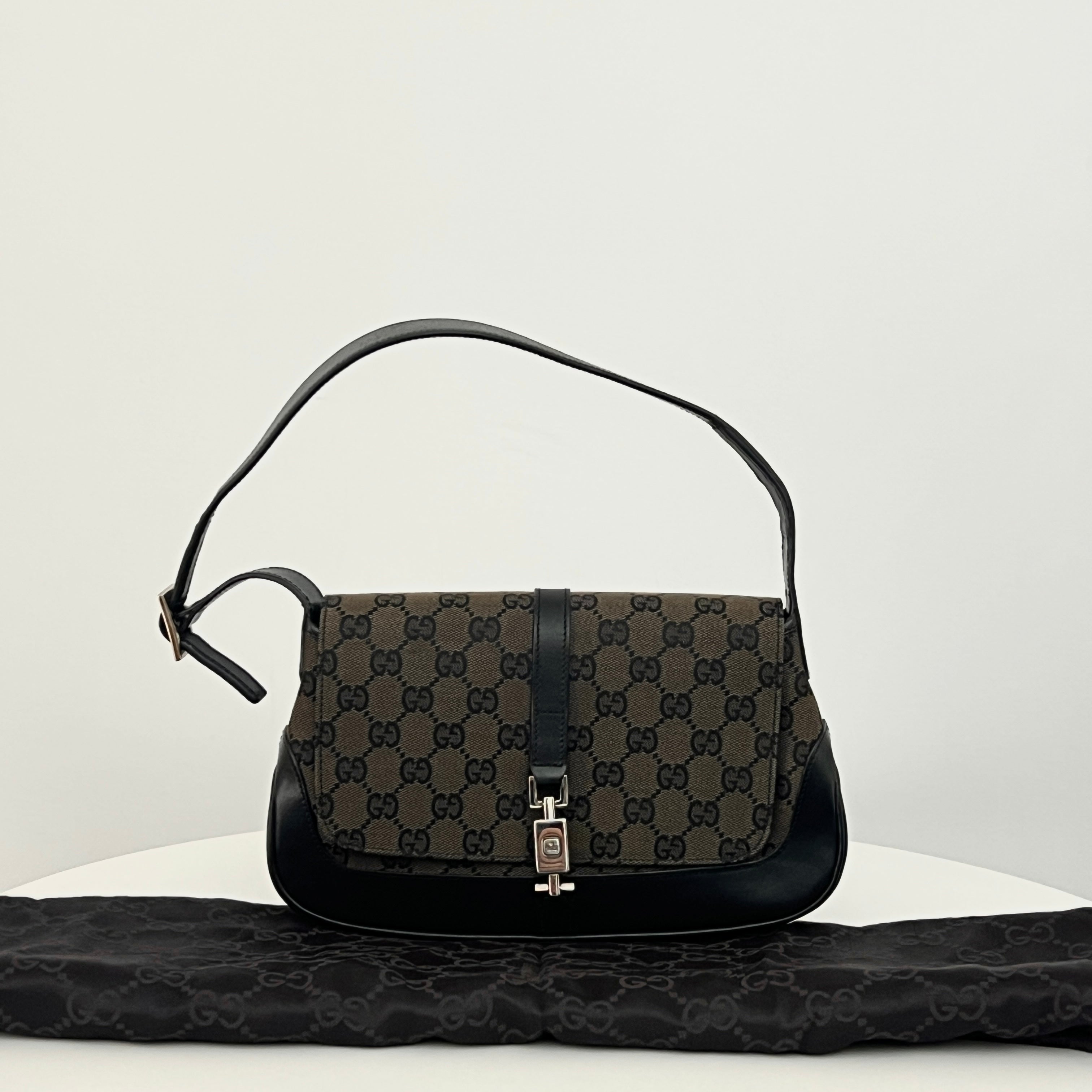 GUCCI Jackie PM canvas and brown leather bag