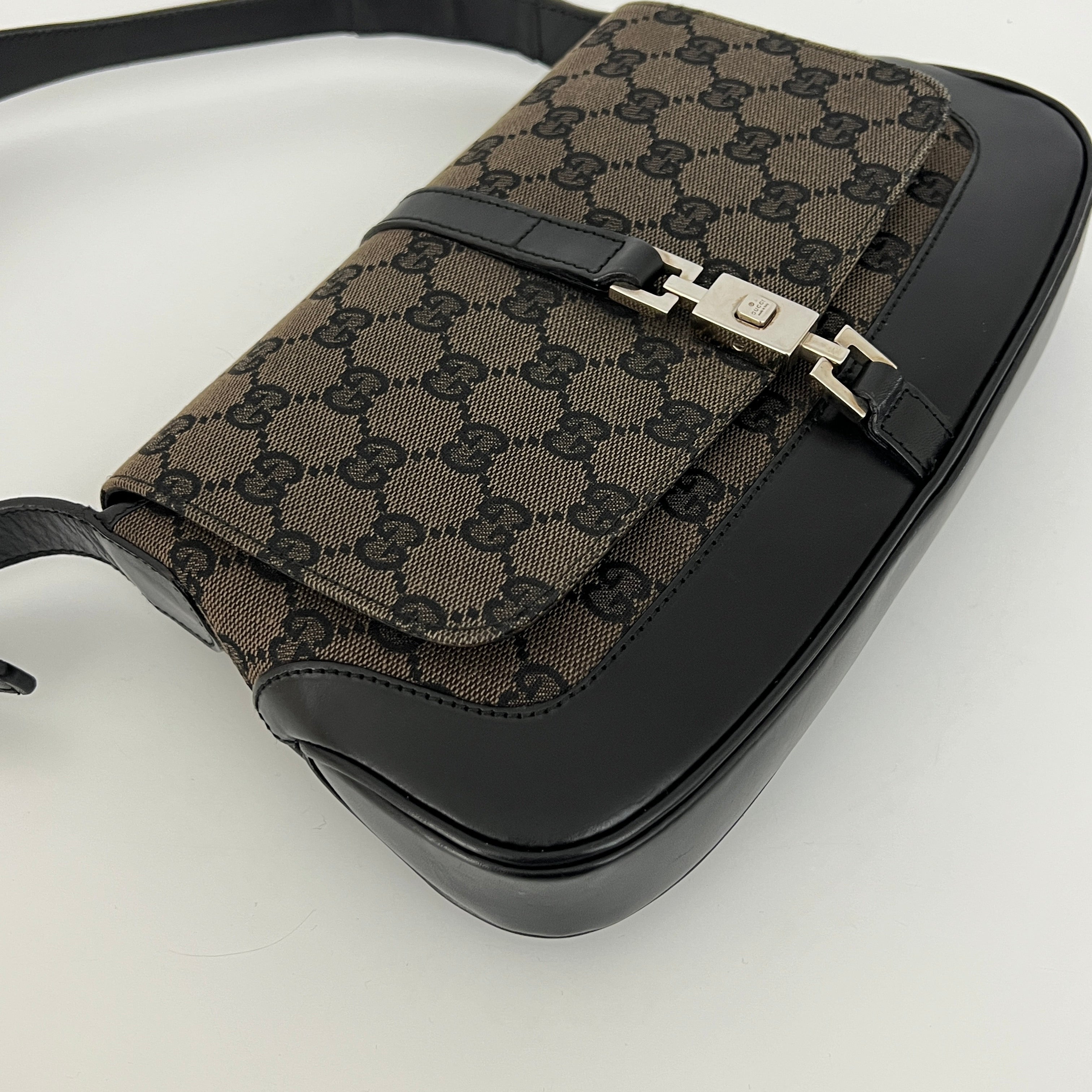 GUCCI Jackie PM canvas and brown leather bag