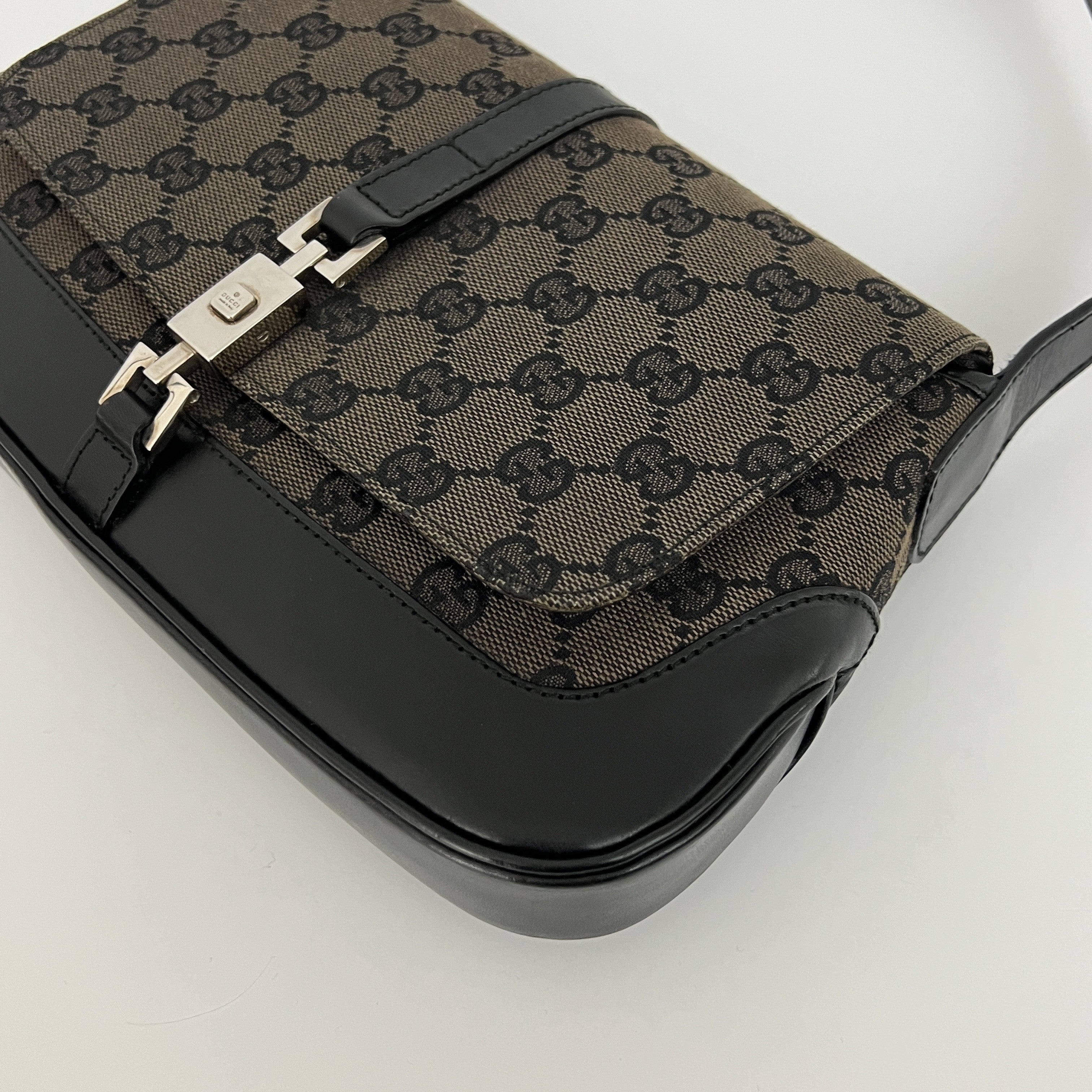 GUCCI Jackie PM canvas and brown leather bag