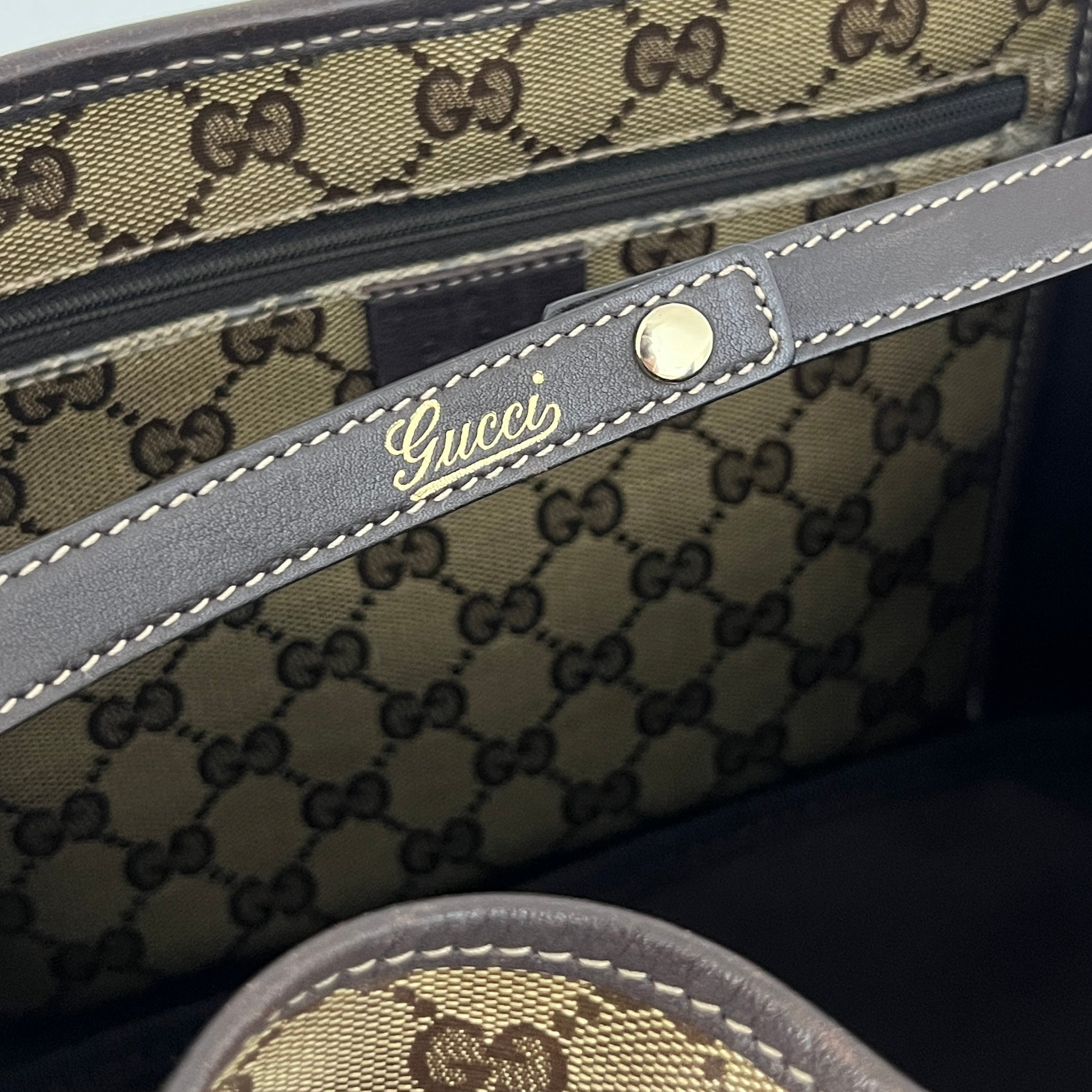 Sac GUCCI Tote toile et cuir marron