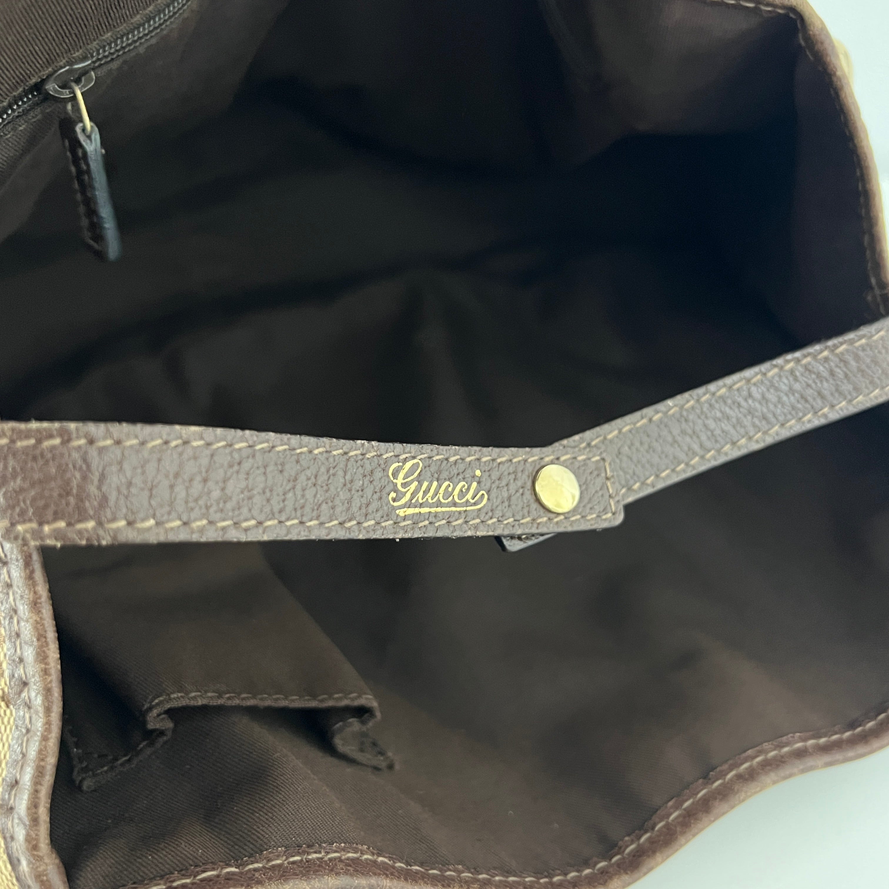 GUCCI Brown Canvas and Leather Tote Bag