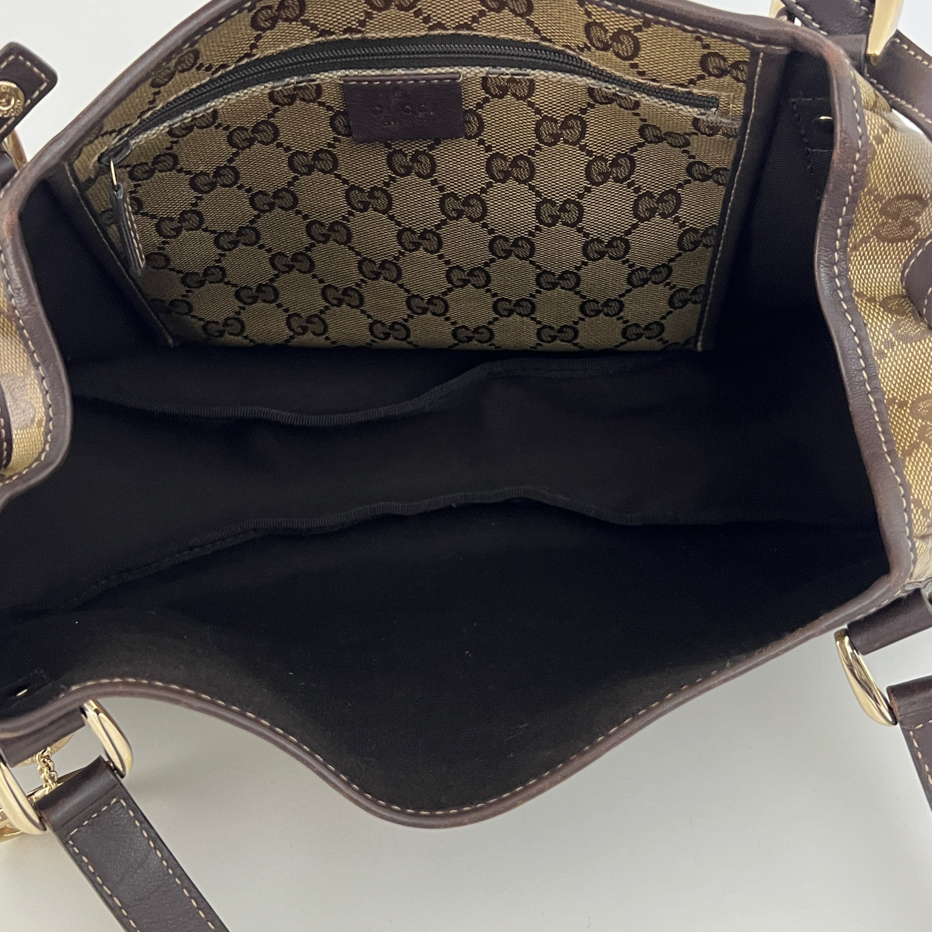 Sac à main GUCCI Tote toile et cuir marron