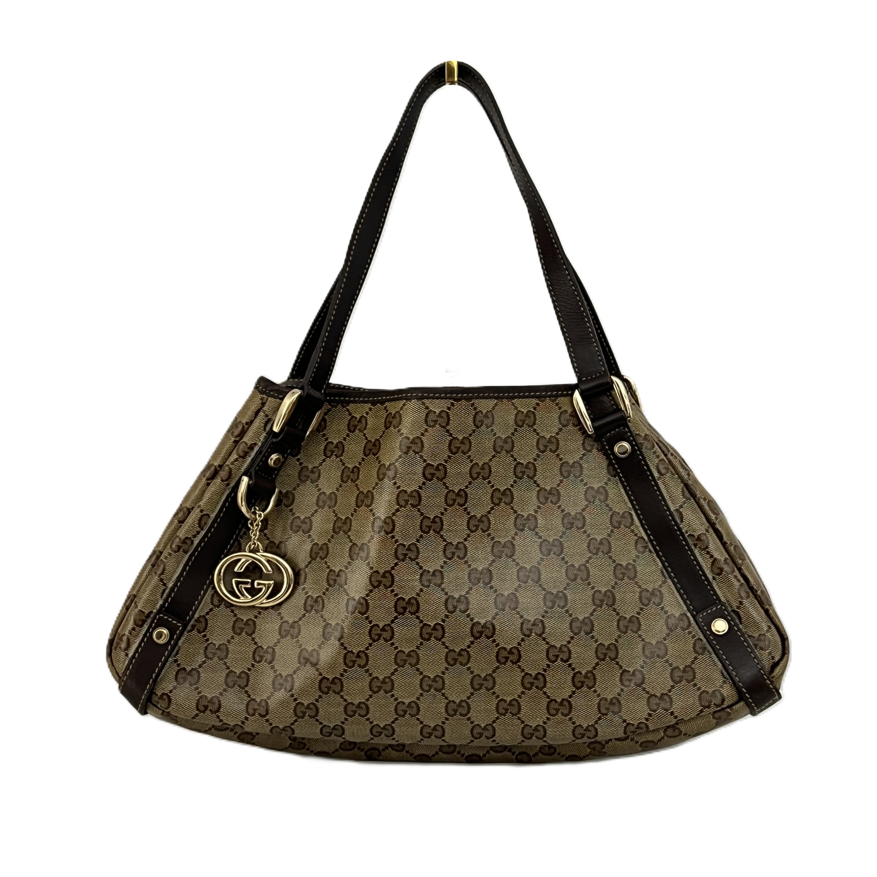 Sac à main GUCCI Tote toile et cuir marron