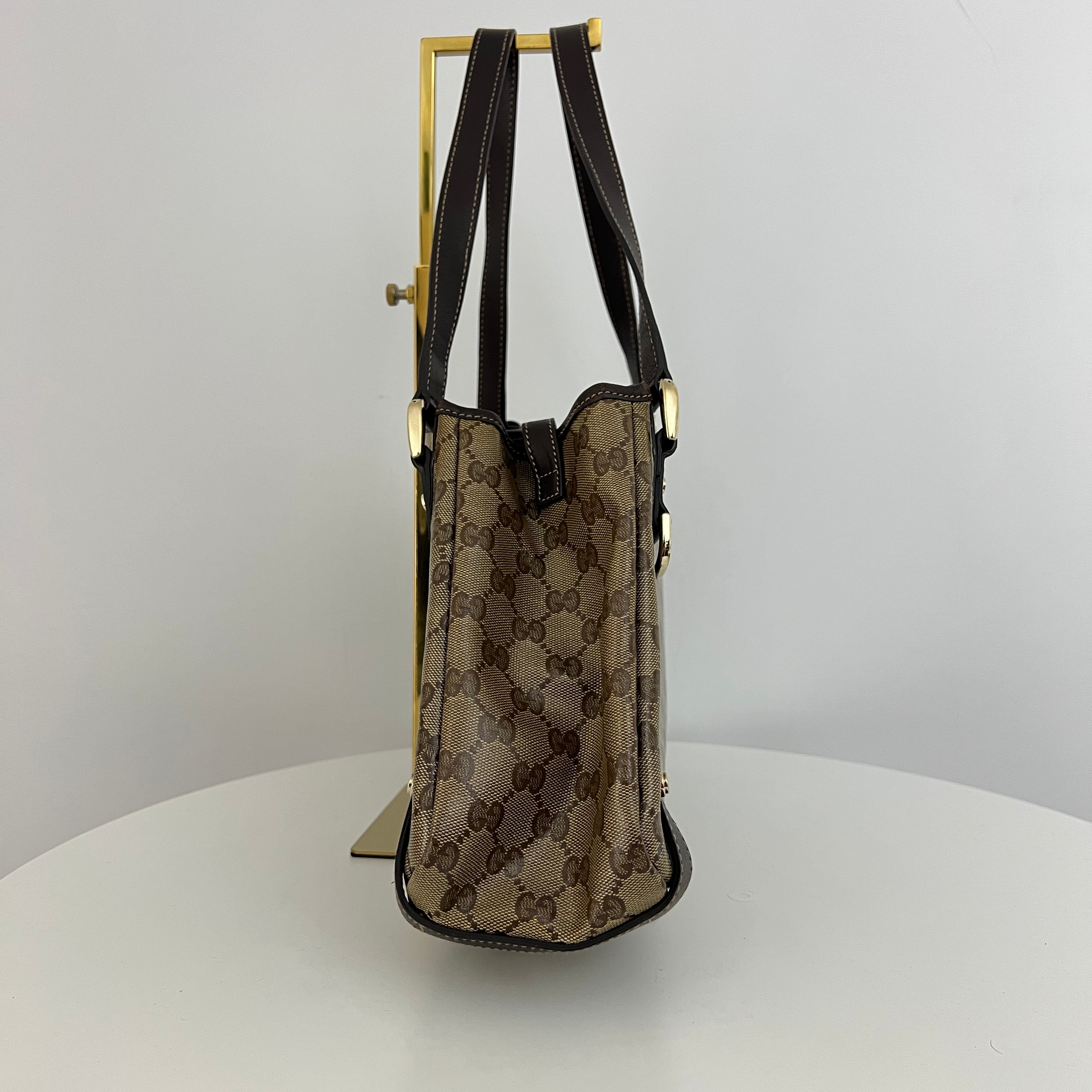Sac à main GUCCI Tote toile et cuir marron