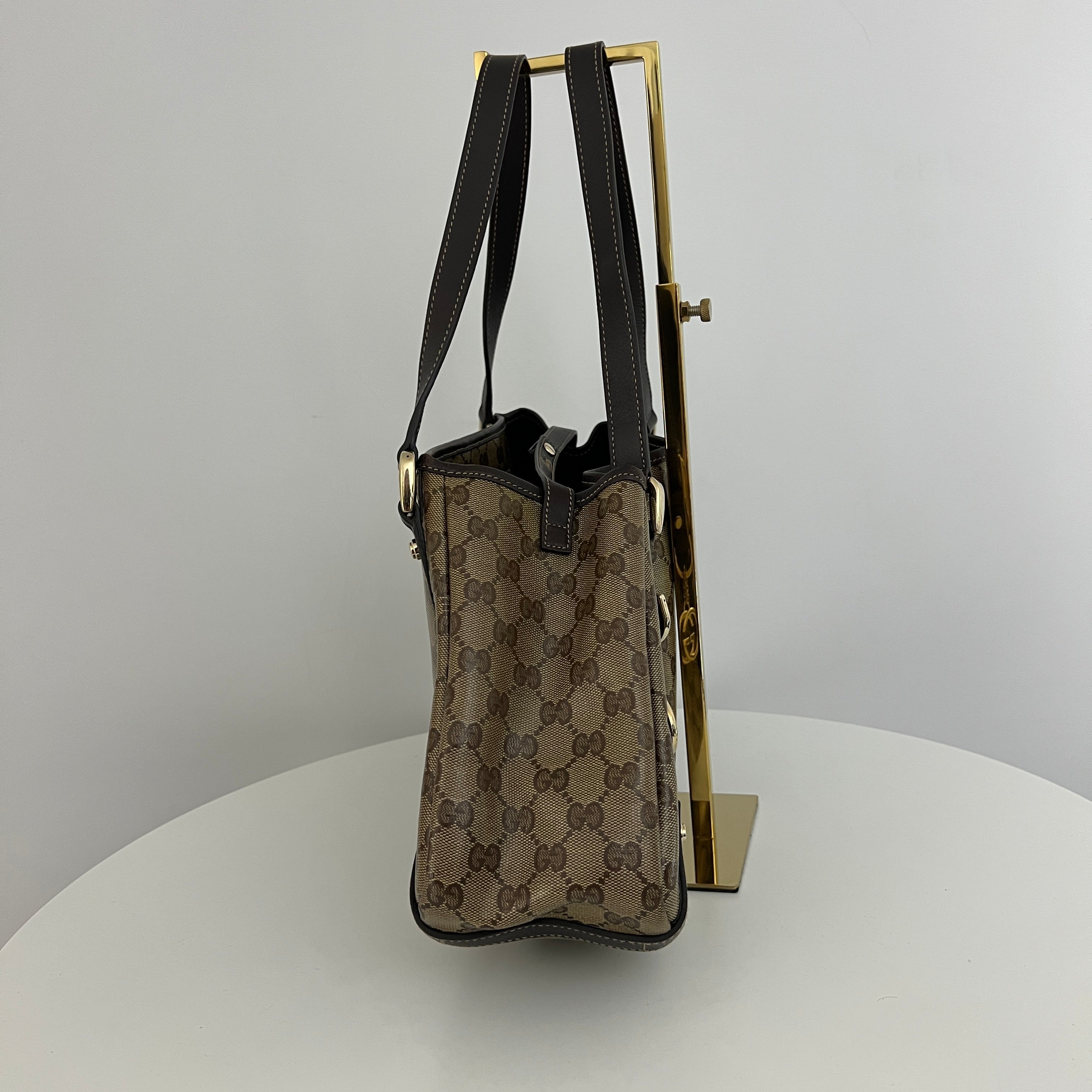Sac GUCCI Tote toile et cuir marron