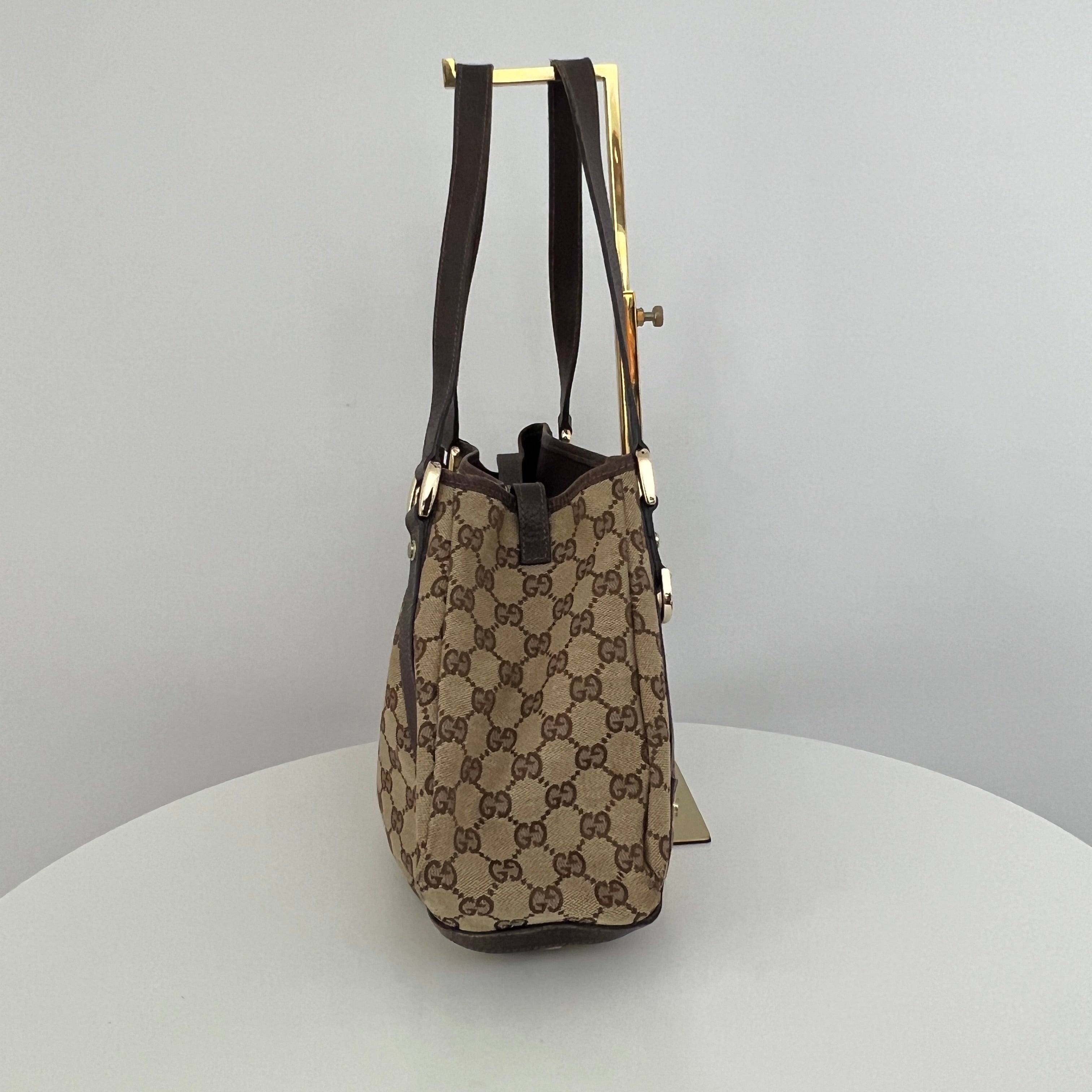 GUCCI Brown Canvas and Leather Tote Bag