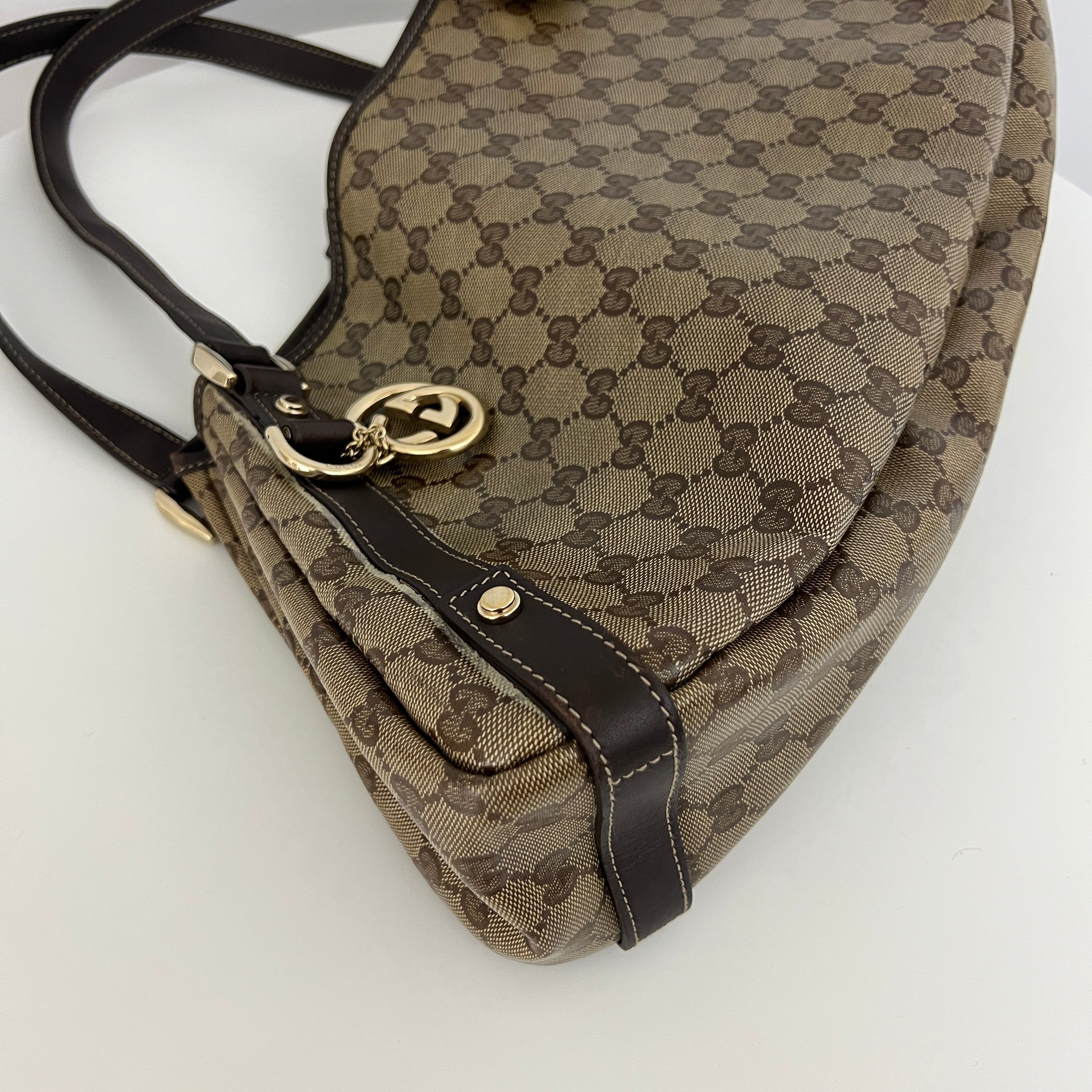 Sac GUCCI Tote toile et cuir marron