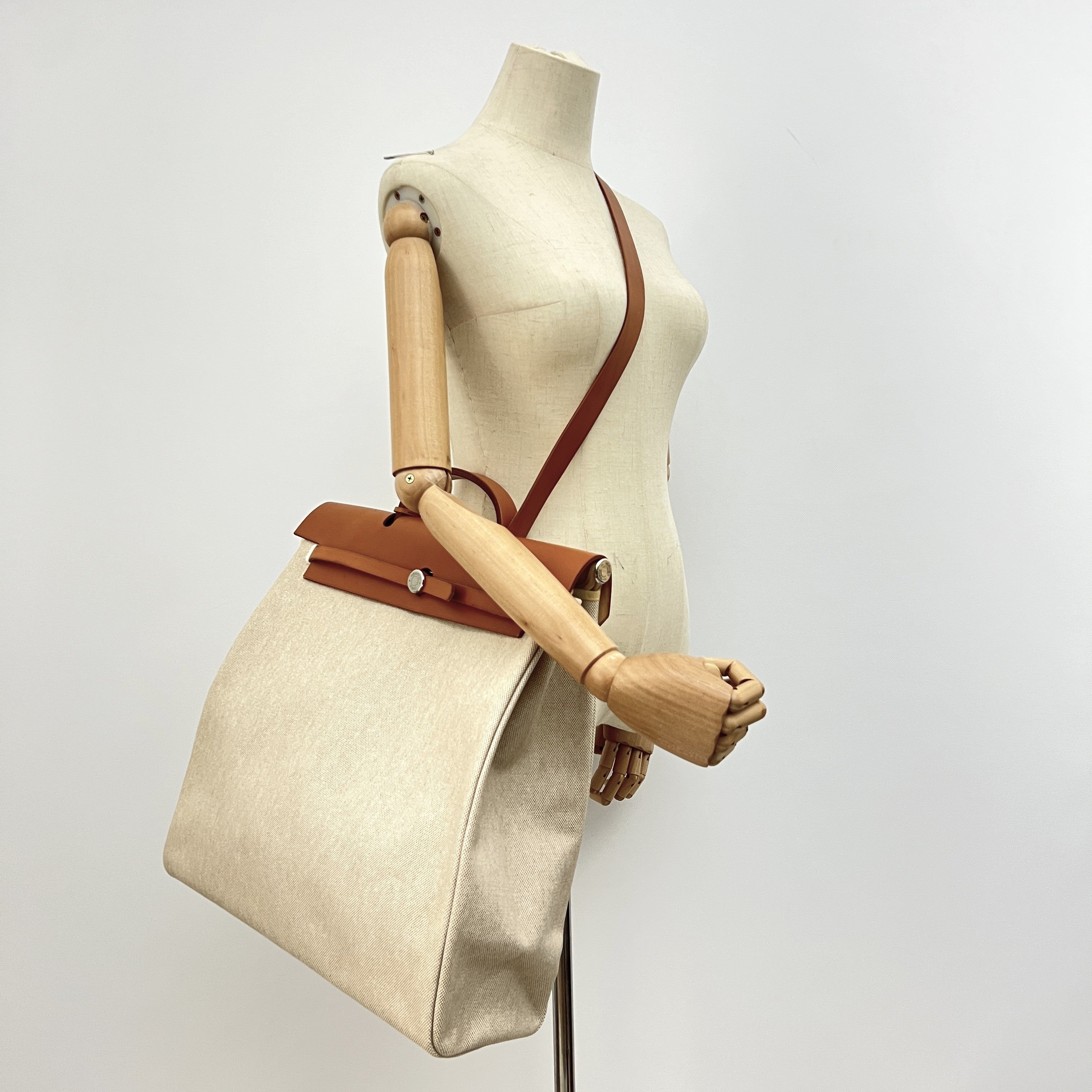Sac HERMÈS Herbag 39 toile et cuir marron