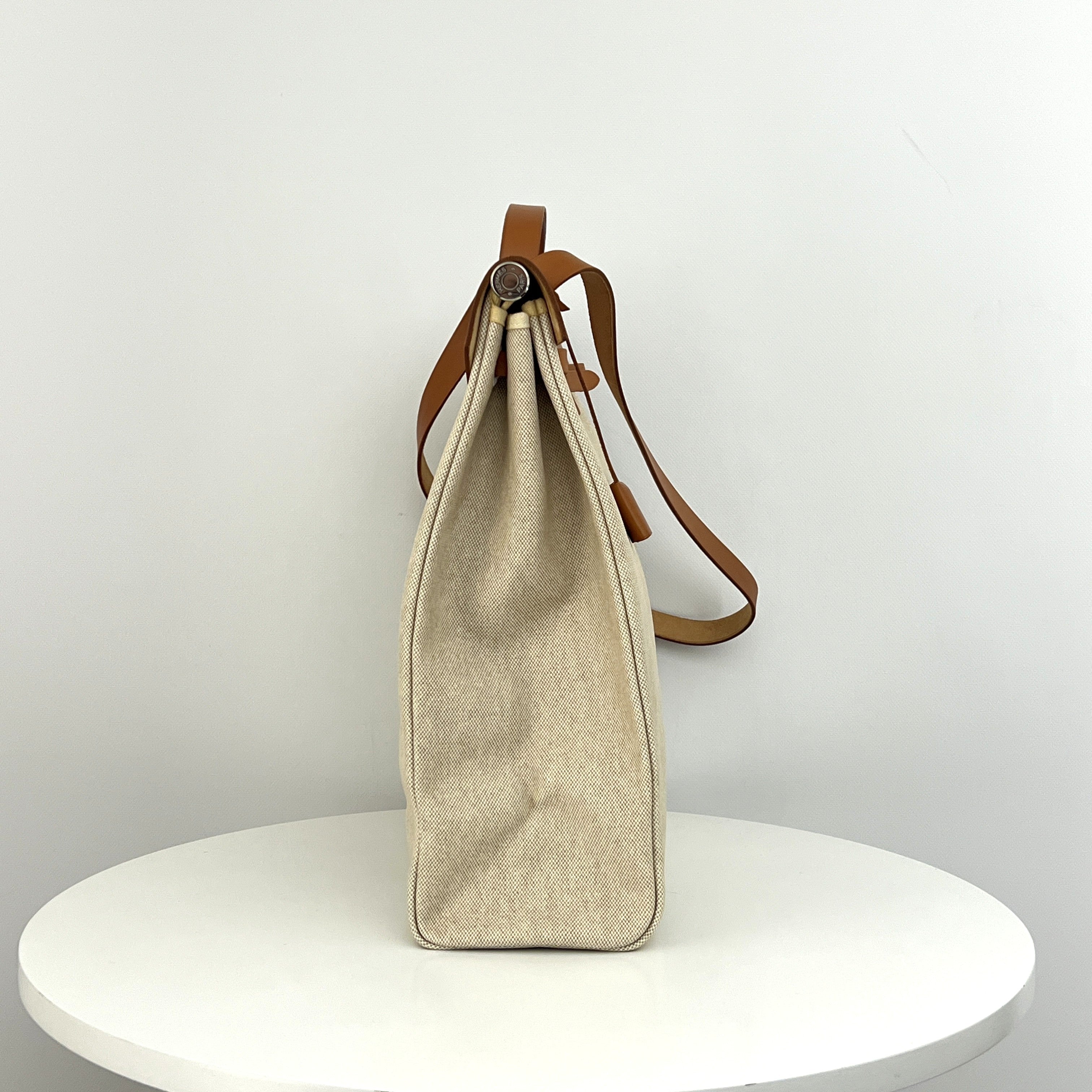 Sac HERMÈS Herbag 39 toile et cuir marron