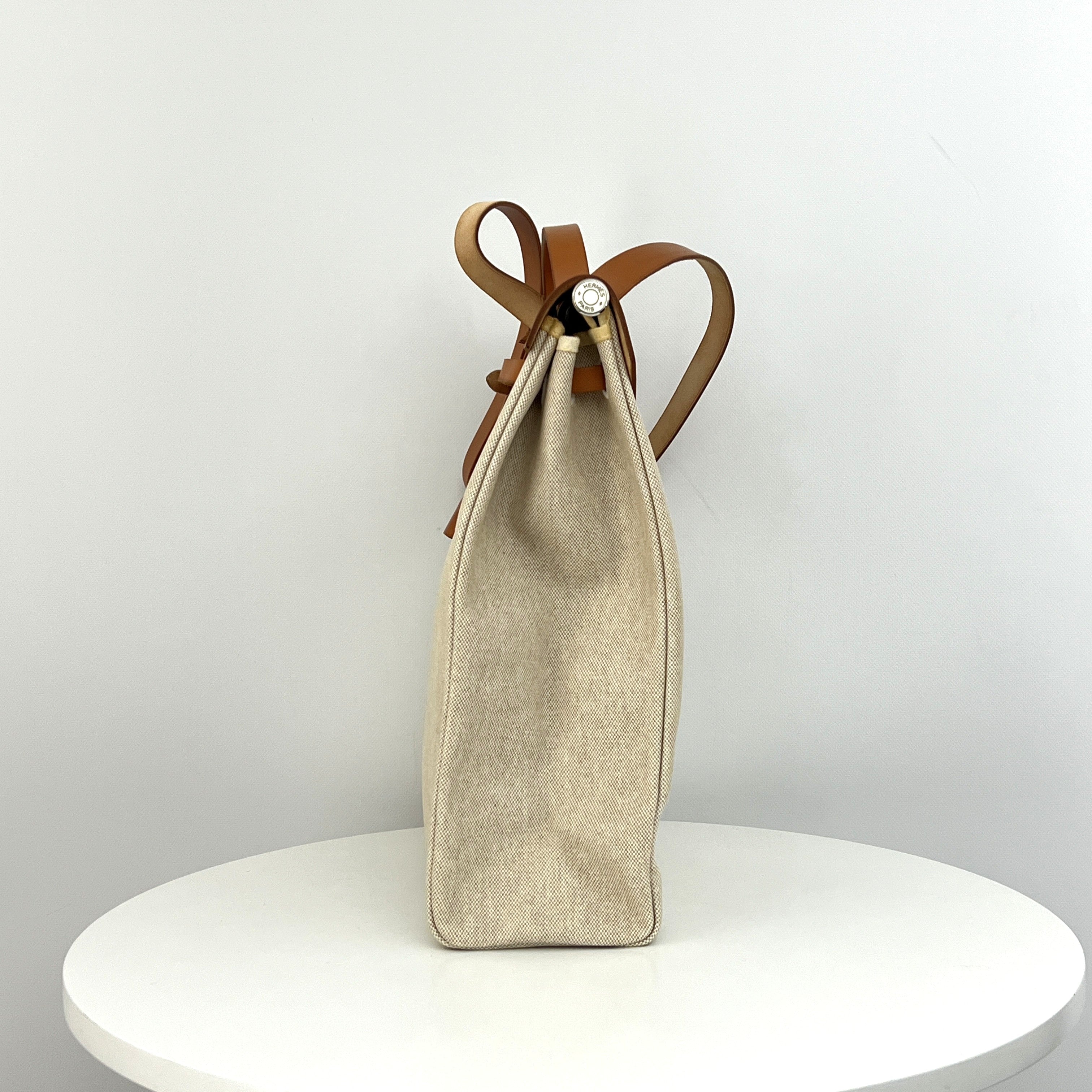 Sac HERMÈS Herbag 39 toile et cuir marron