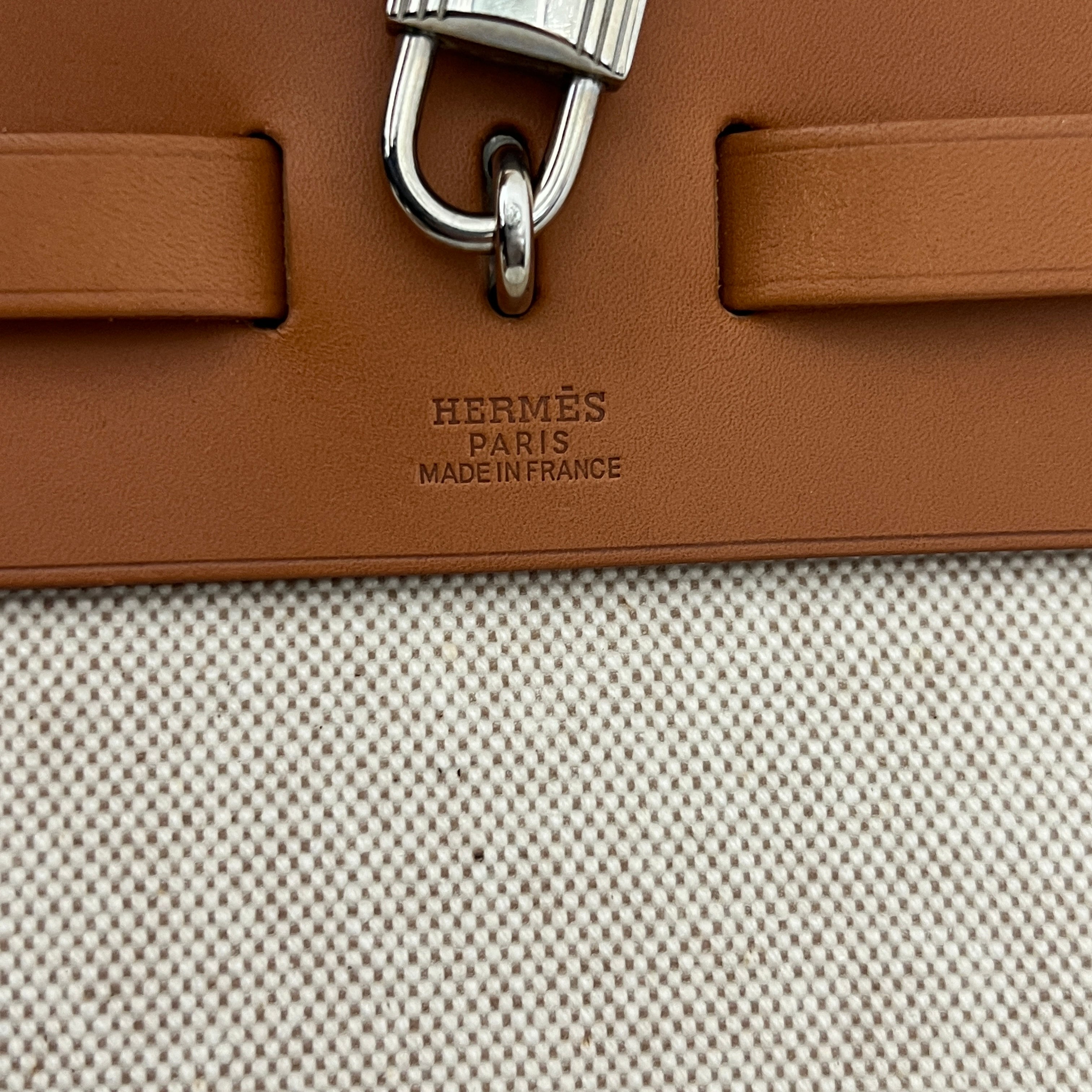 Sac HERMÈS Herbag 39 toile et cuir marron