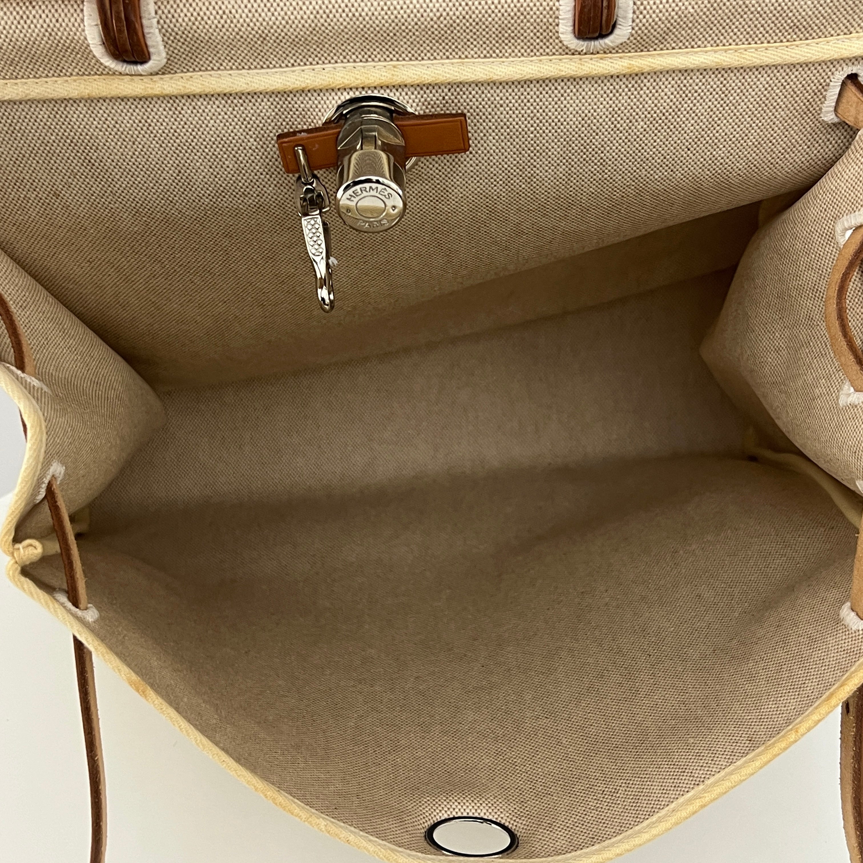 Sac HERMÈS Herbag 39 toile et cuir marron