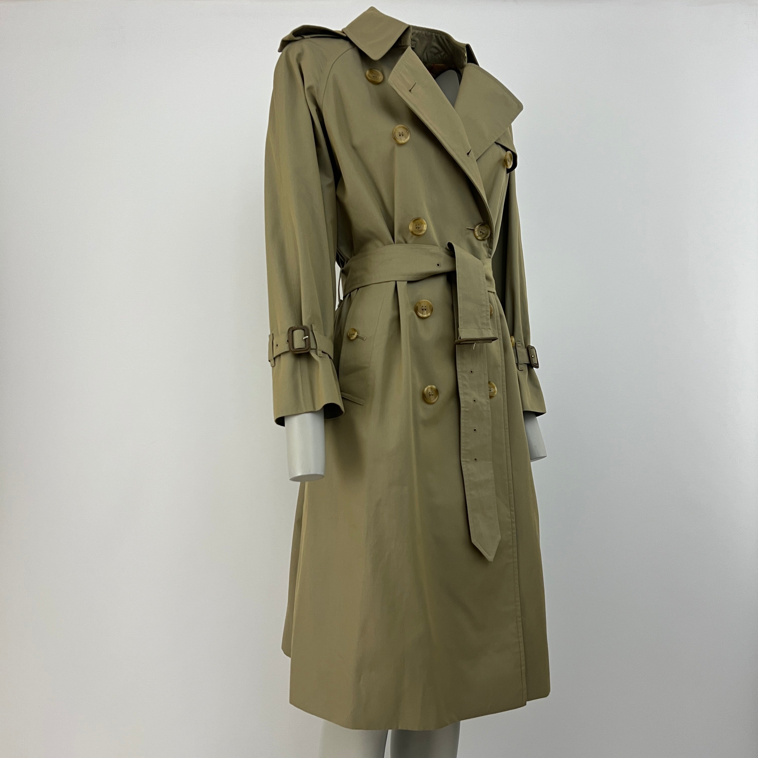 BURBERRY trench coat, size S, khaki cotton