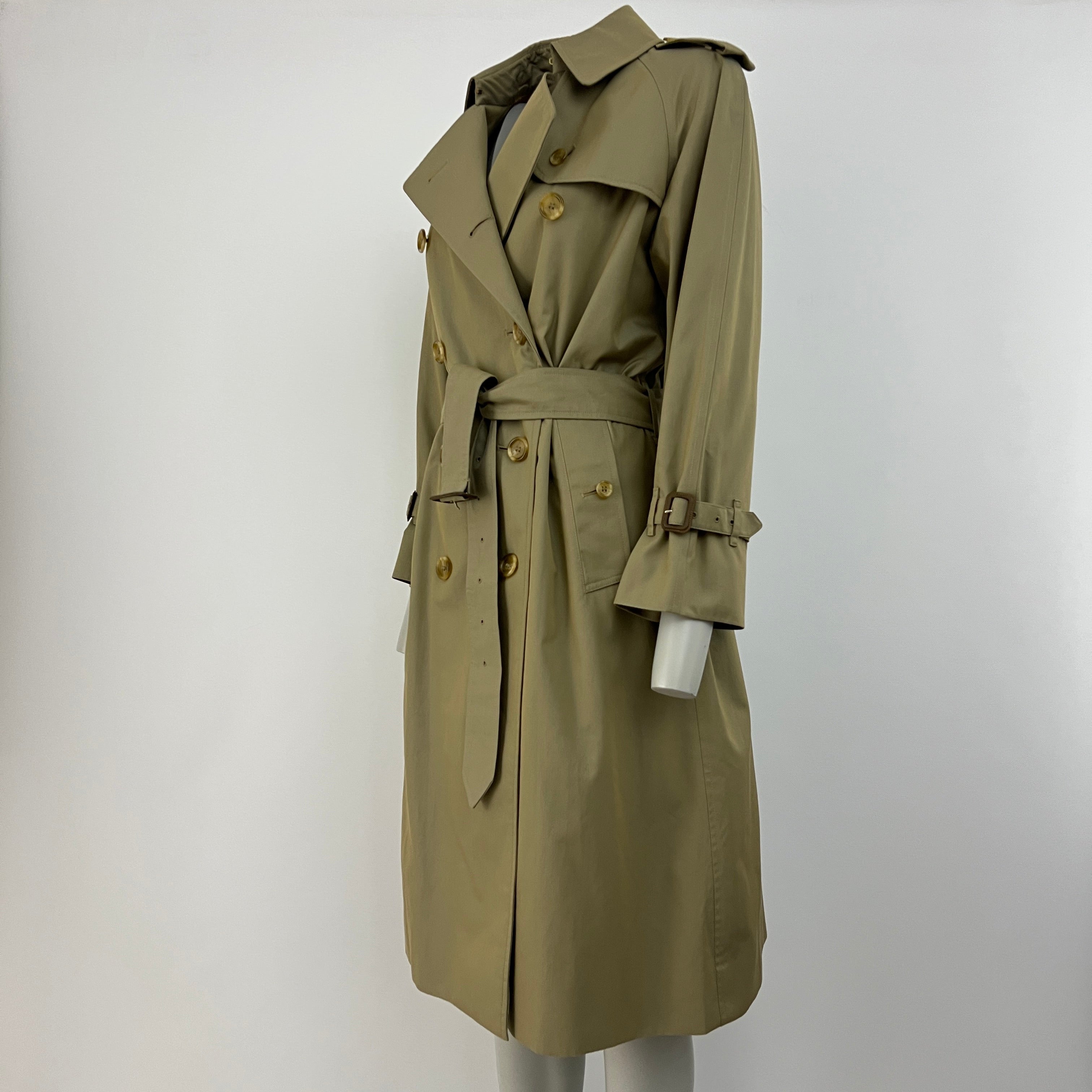 BURBERRY trench coat, size S, khaki cotton