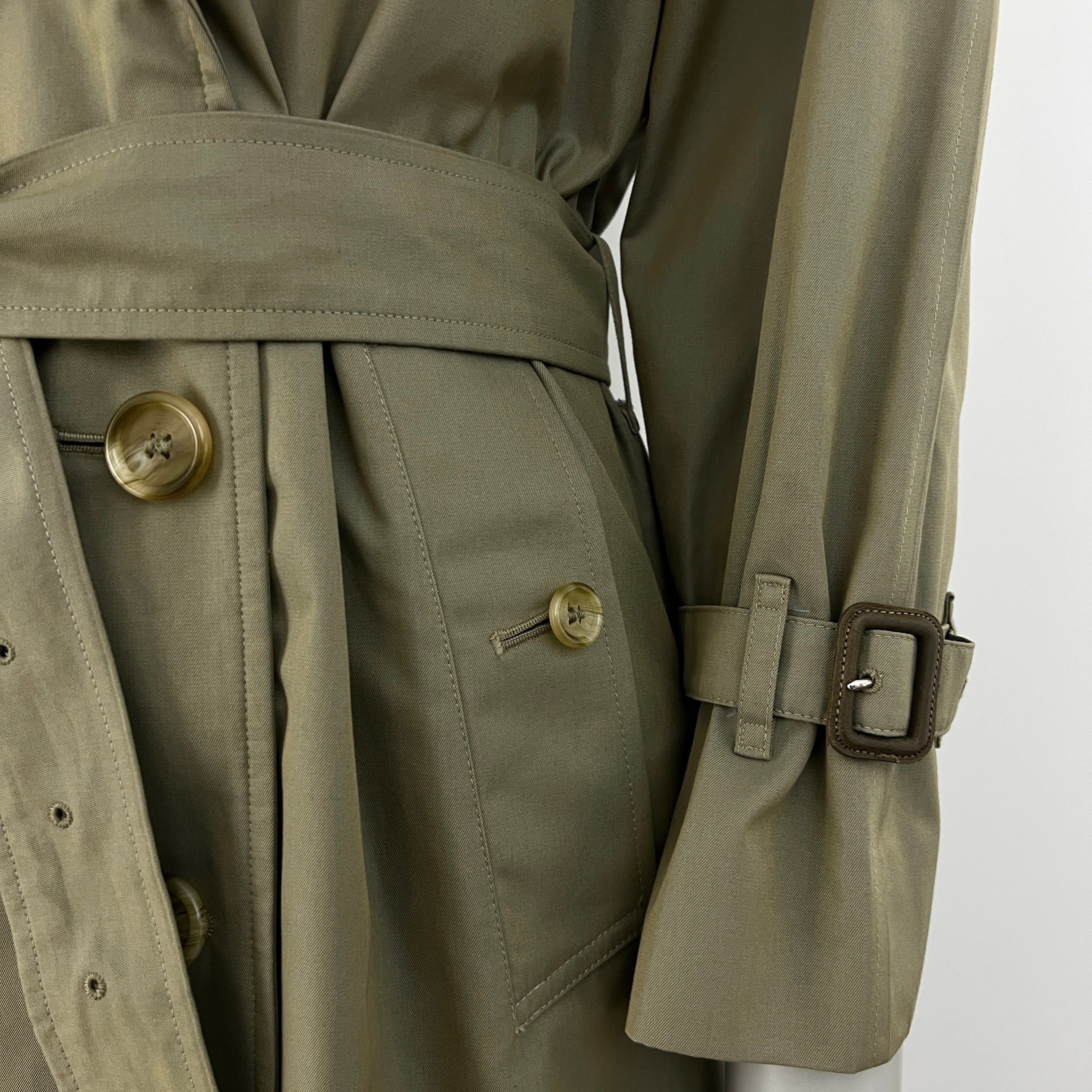 BURBERRY trench coat, size S, khaki cotton