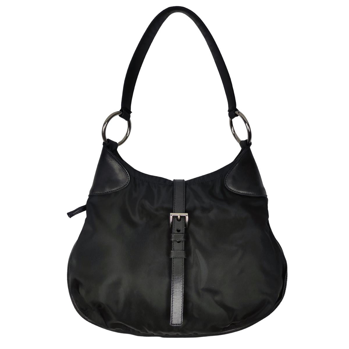 PRADA Hobo Re-Nylon Canvas Handbag Black