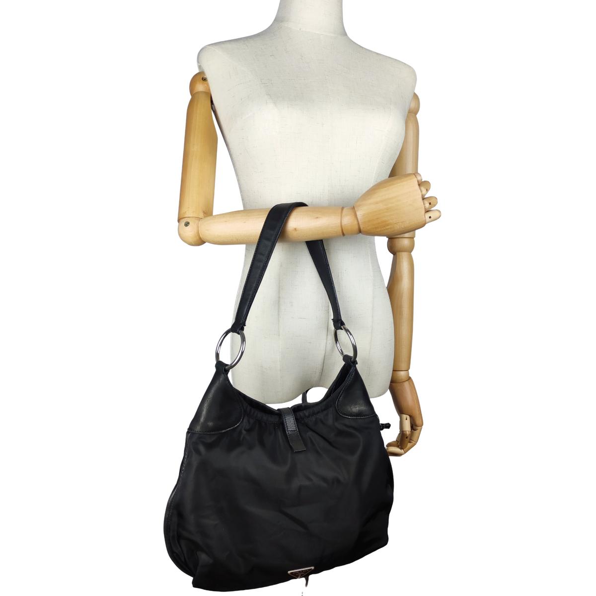 PRADA Hobo Re-Nylon Canvas Handbag Black