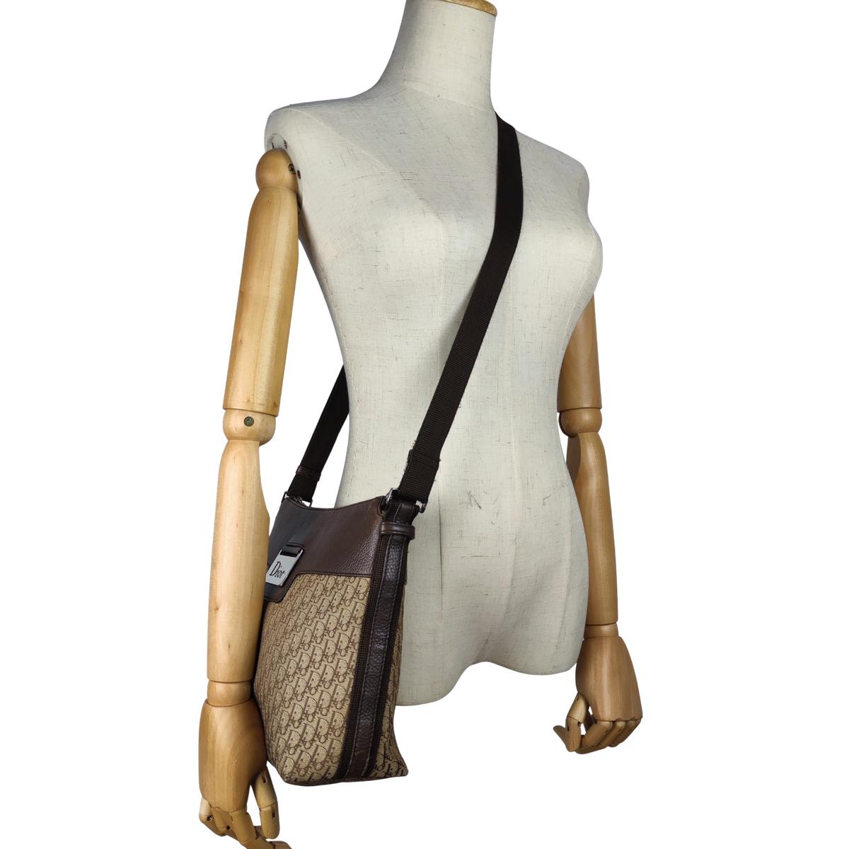 Sac à bandoulière DIOR Columbus toile et cuir Marron