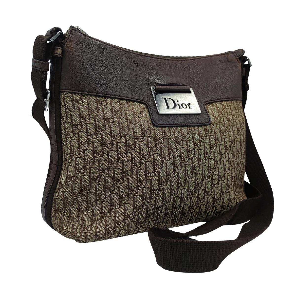 Sac à bandoulière DIOR Columbus toile et cuir Marron