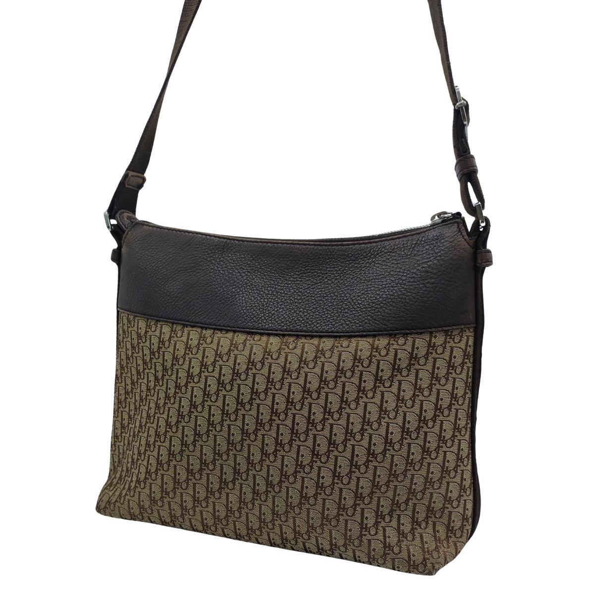 Sac à bandoulière DIOR Columbus toile et cuir Marron