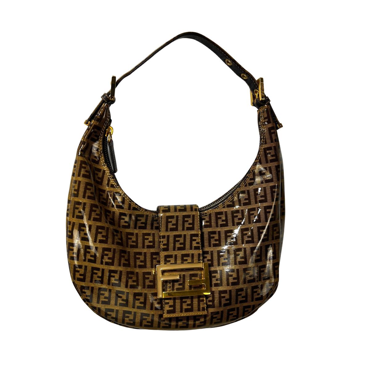 FENDI Croissant handbag in brown patent leather