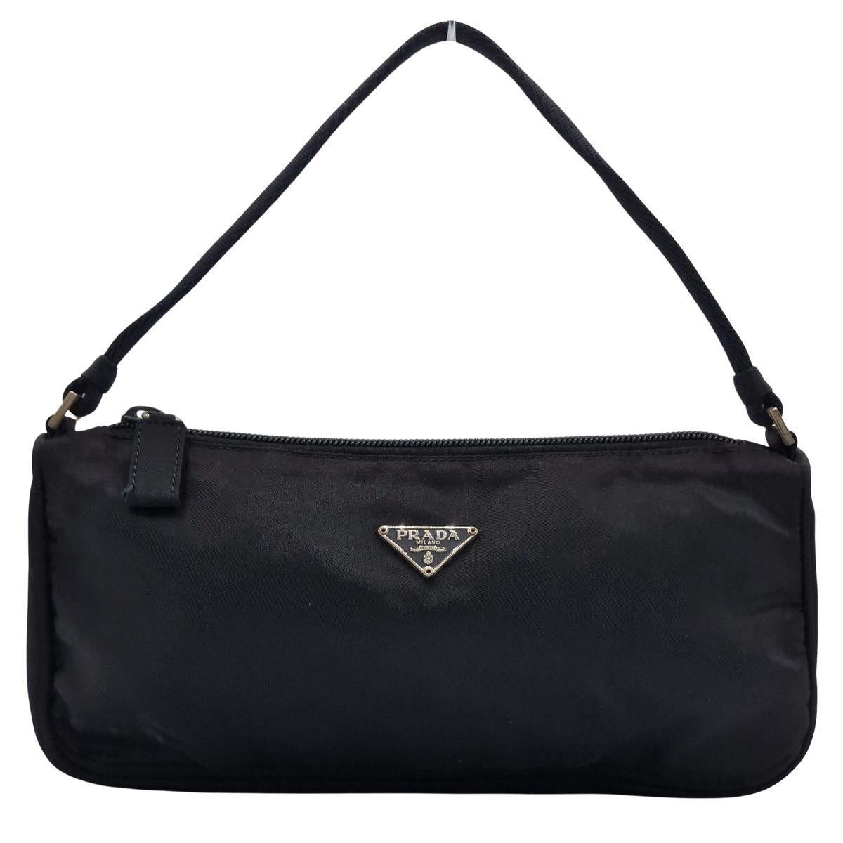 PRADA Mini Baguette Re-nylon Canvas Handbag Black