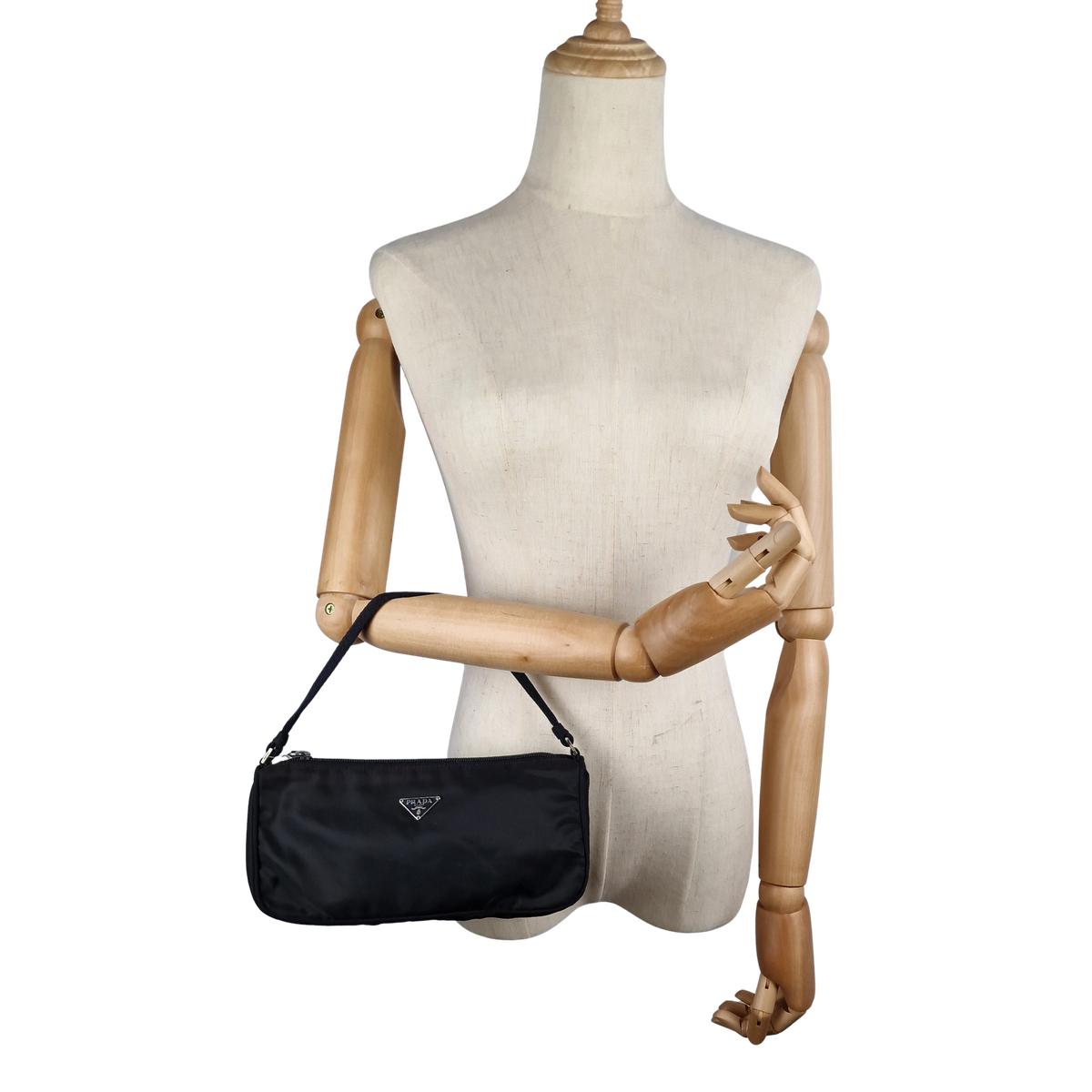 PRADA Mini Baguette Re-nylon Canvas Handbag Black