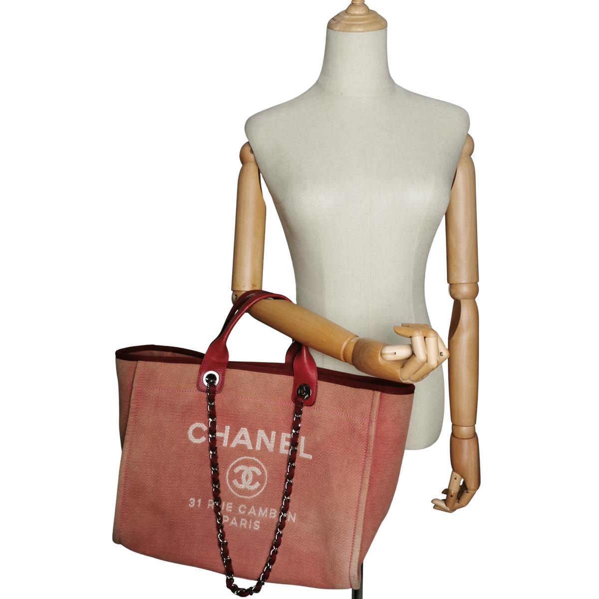 Sac à main CHANEL Deauville toile et cuir Rose