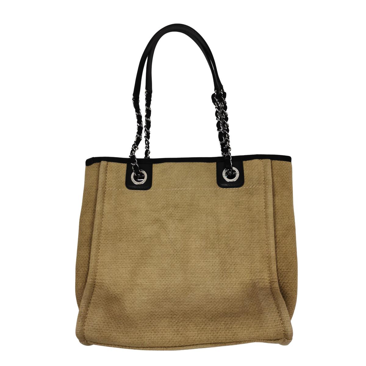 Sac à main CHANEL Deauville PM toile et cuir Beige